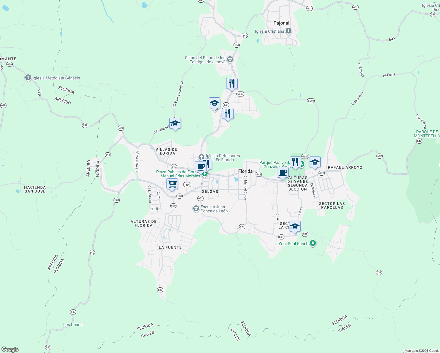 map of restaurants, bars, coffee shops, grocery stores, and more near 74 Calle Arizmendi in Florida