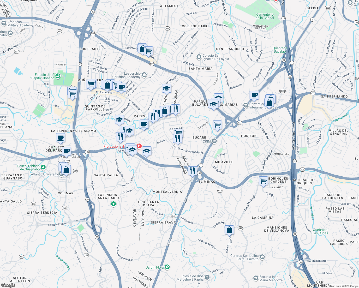 map of restaurants, bars, coffee shops, grocery stores, and more near 56-60 Calle Esparta in Guaynabo