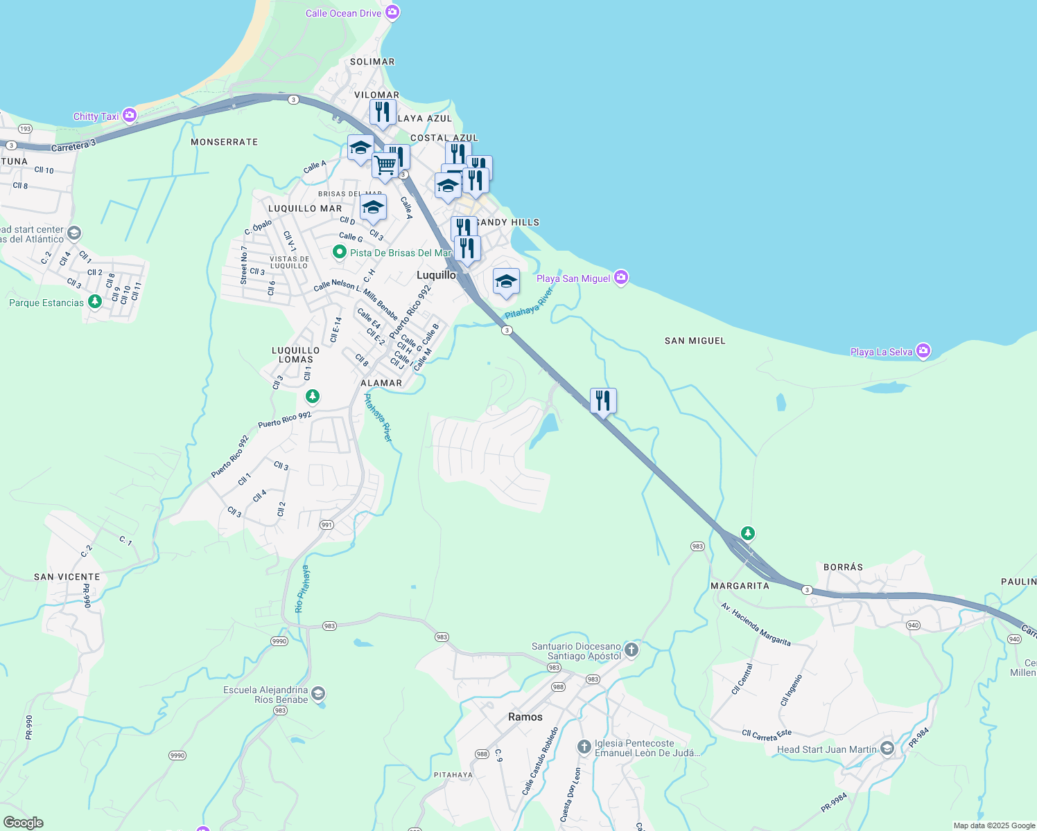 map of restaurants, bars, coffee shops, grocery stores, and more near Camino Del Monte in Pitahaya