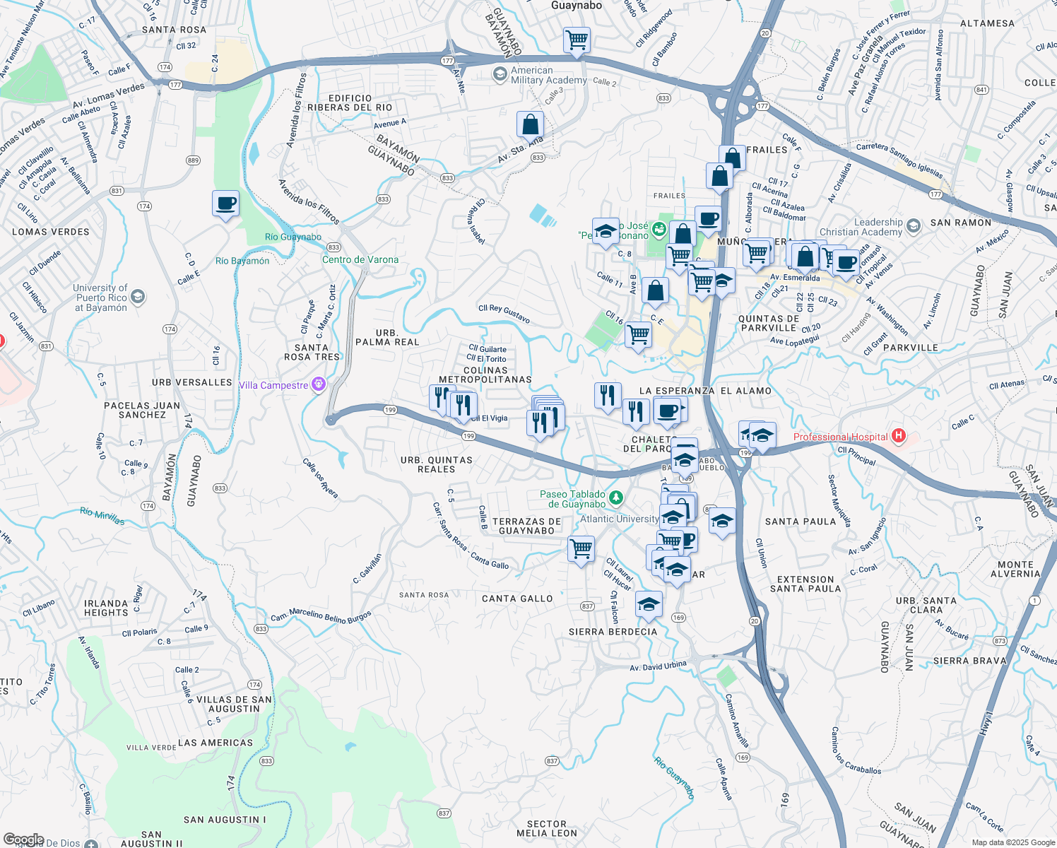 map of restaurants, bars, coffee shops, grocery stores, and more near in Guaynabo