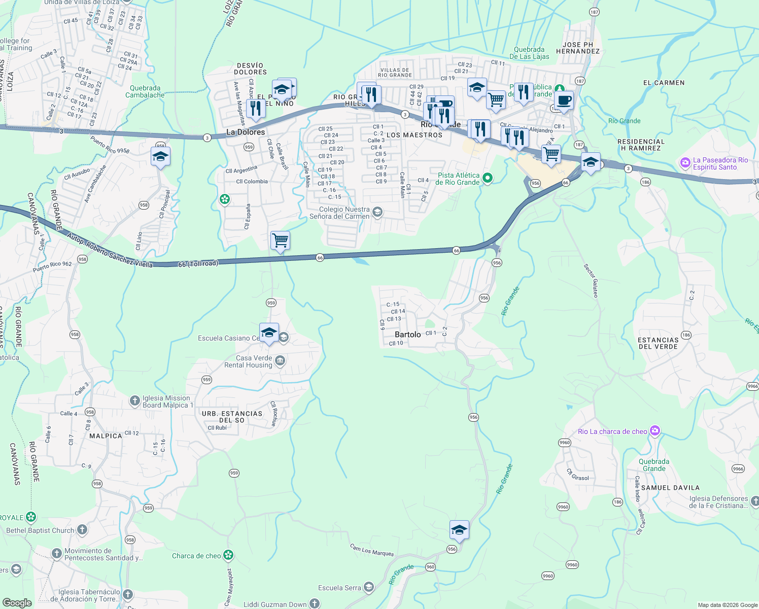map of restaurants, bars, coffee shops, grocery stores, and more near in Bartolo