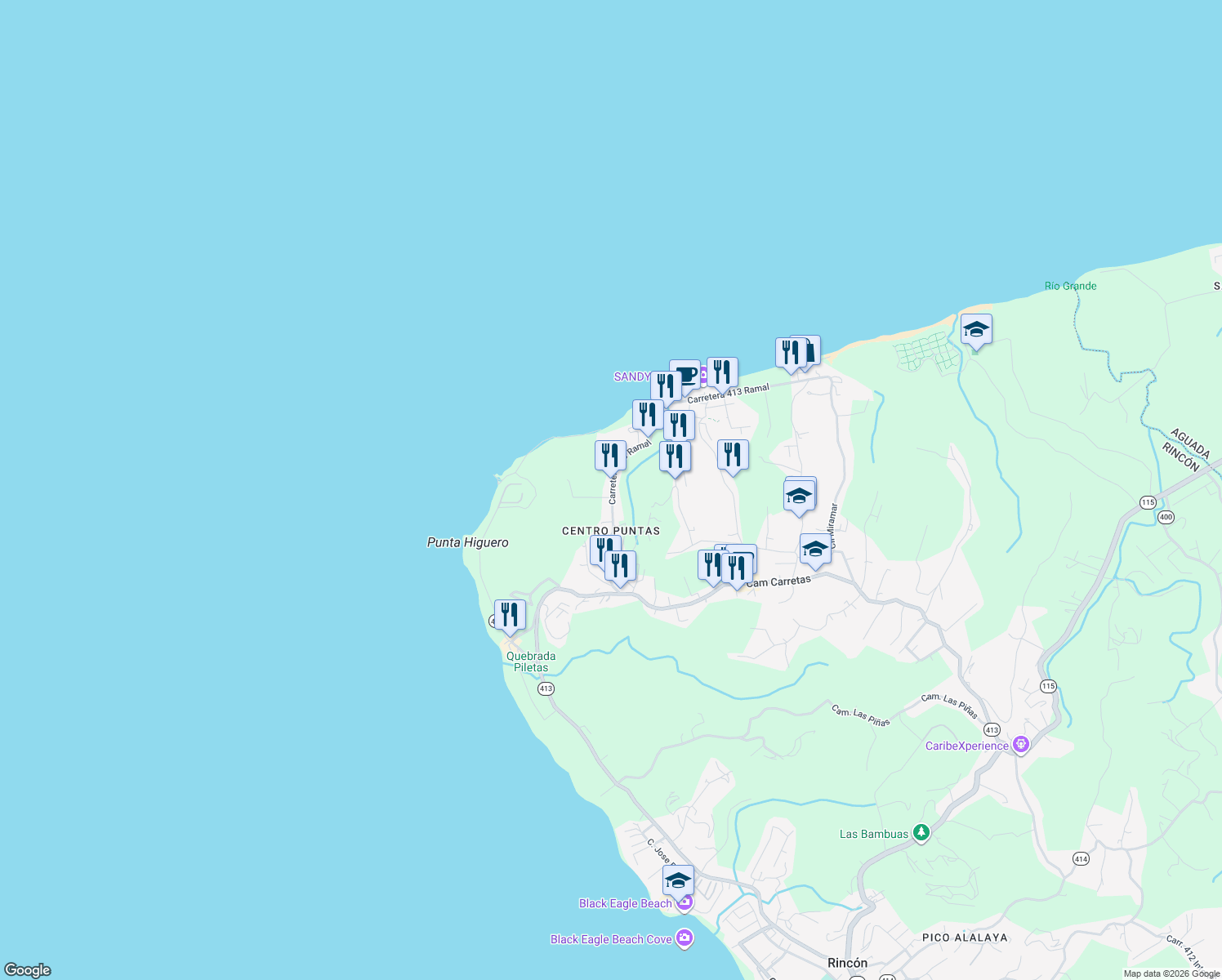 map of restaurants, bars, coffee shops, grocery stores, and more near Carretera 413 Ramal in Aguada