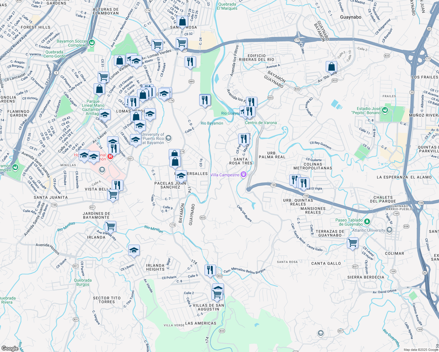 map of restaurants, bars, coffee shops, grocery stores, and more near in Guaynabo