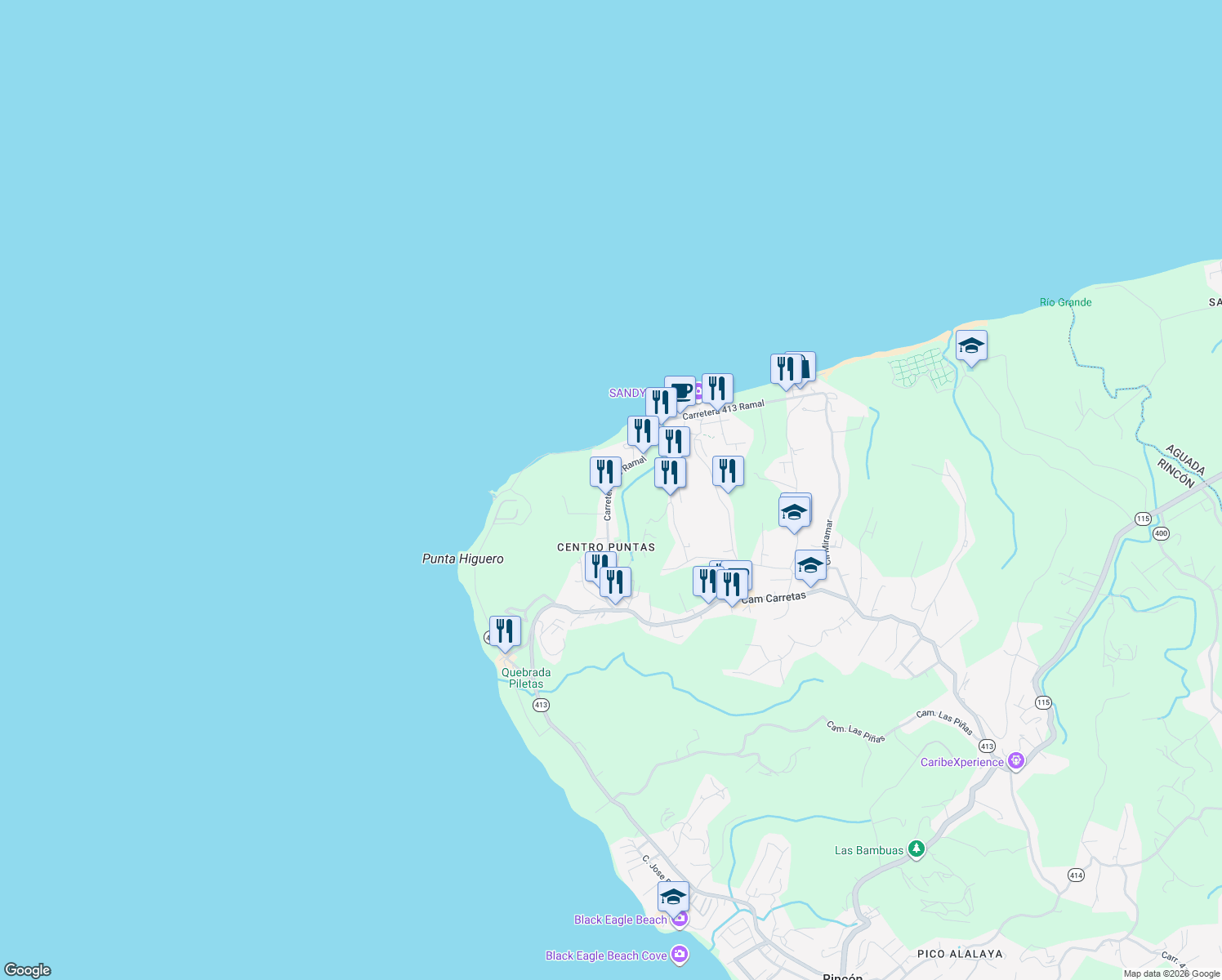map of restaurants, bars, coffee shops, grocery stores, and more near Carretera 413 Ramal in Aguada