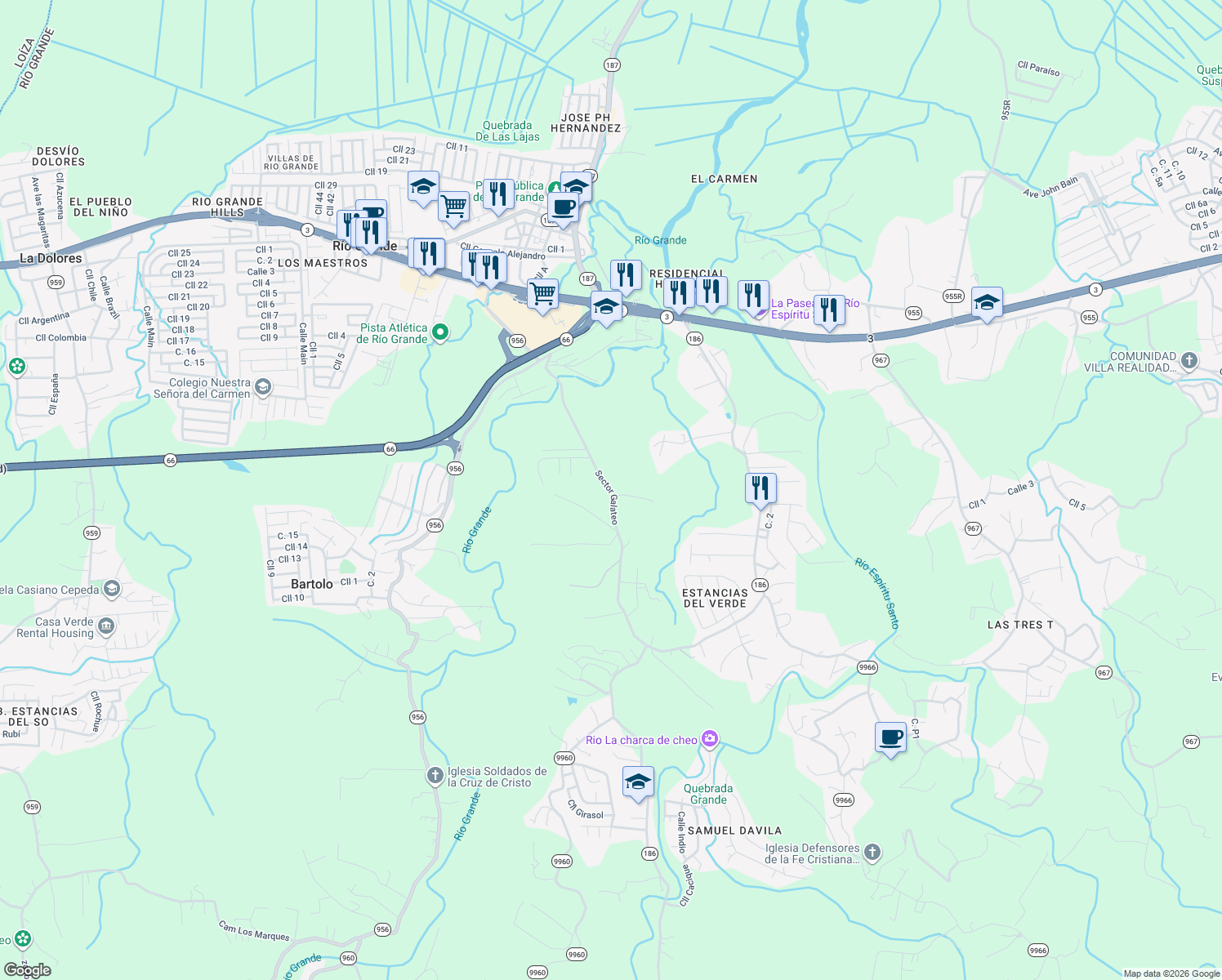 map of restaurants, bars, coffee shops, grocery stores, and more near Sector Galateo in Guzmán Abajo