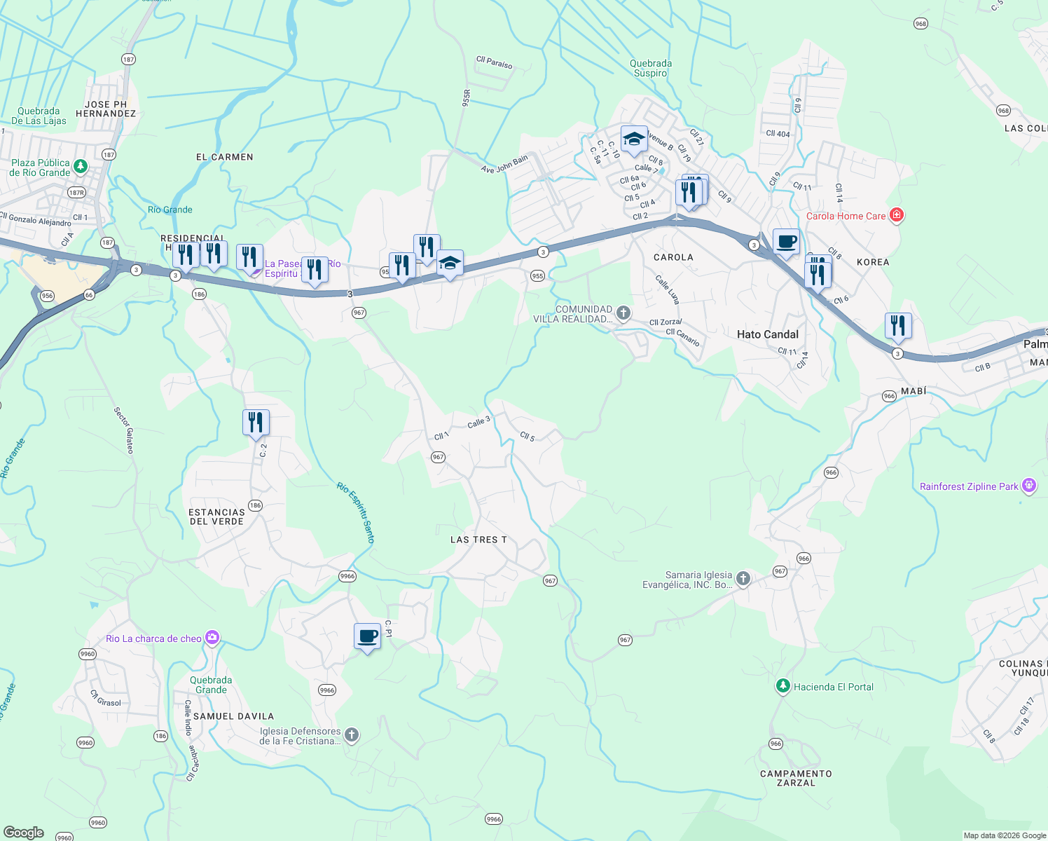 map of restaurants, bars, coffee shops, grocery stores, and more near in Hato Candal