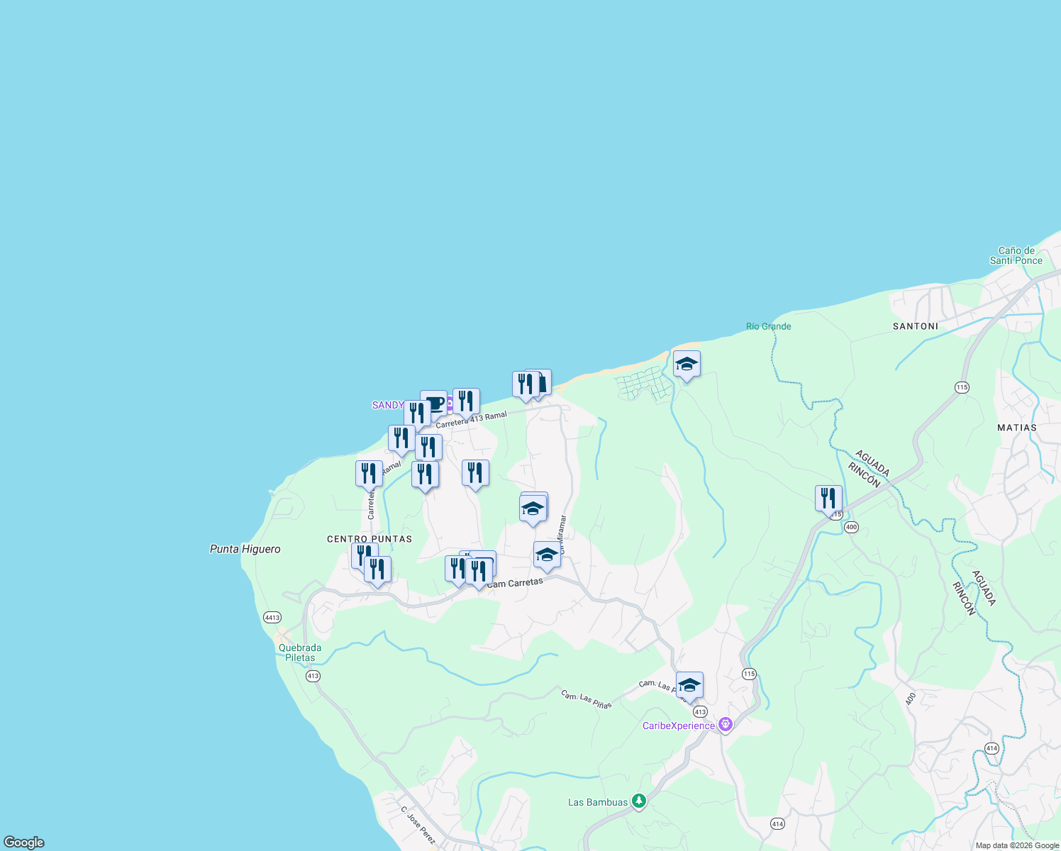 map of restaurants, bars, coffee shops, grocery stores, and more near in Rincon