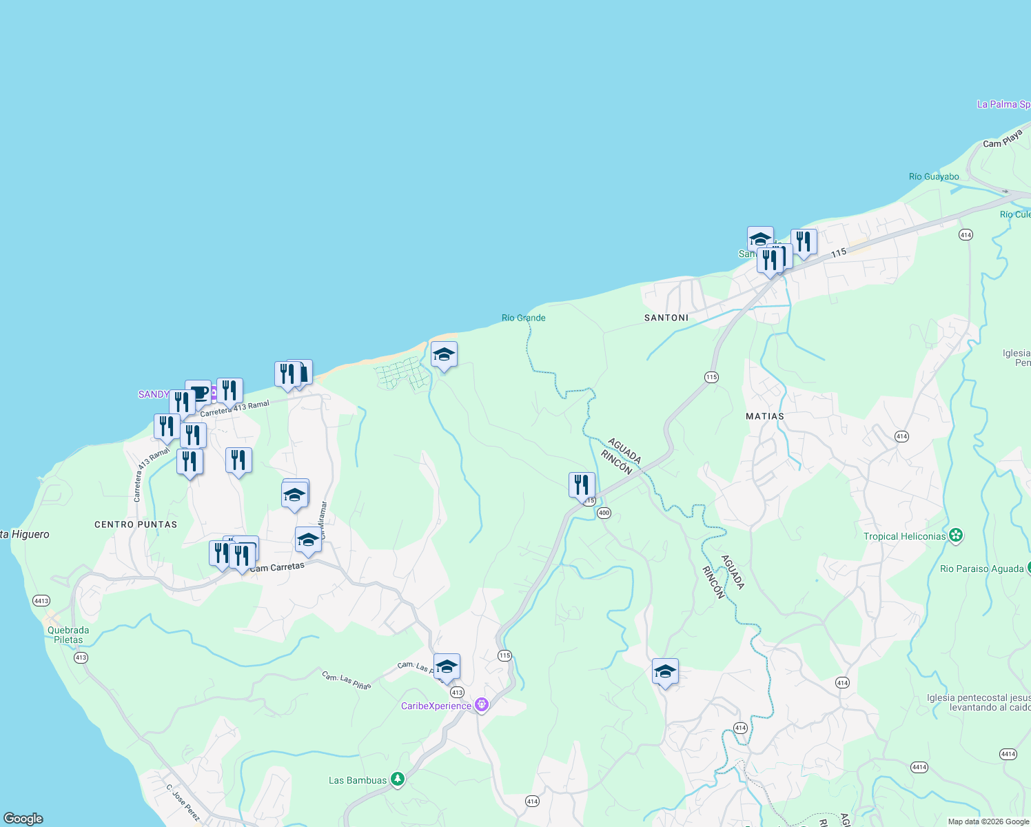 map of restaurants, bars, coffee shops, grocery stores, and more near in Rincón