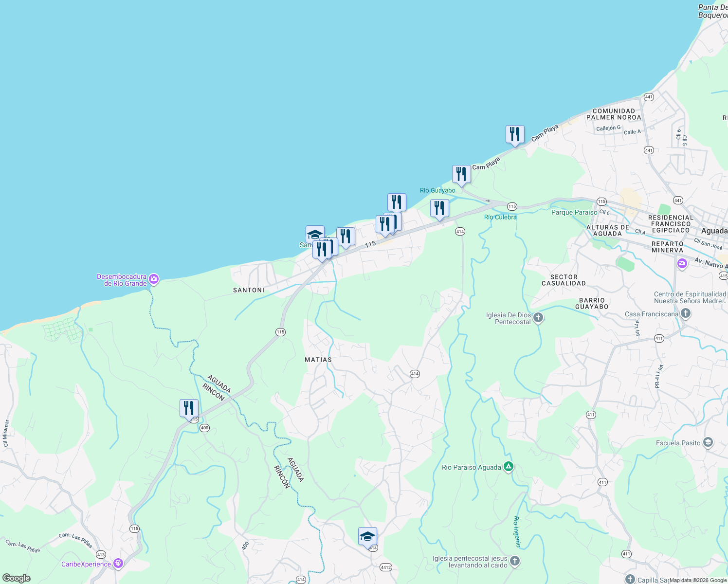 map of restaurants, bars, coffee shops, grocery stores, and more near in Aguada