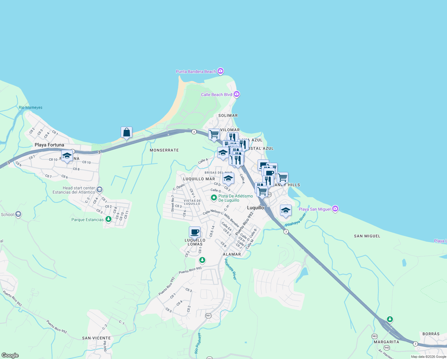 map of restaurants, bars, coffee shops, grocery stores, and more near 20-30 Calle 8 in Luquillo