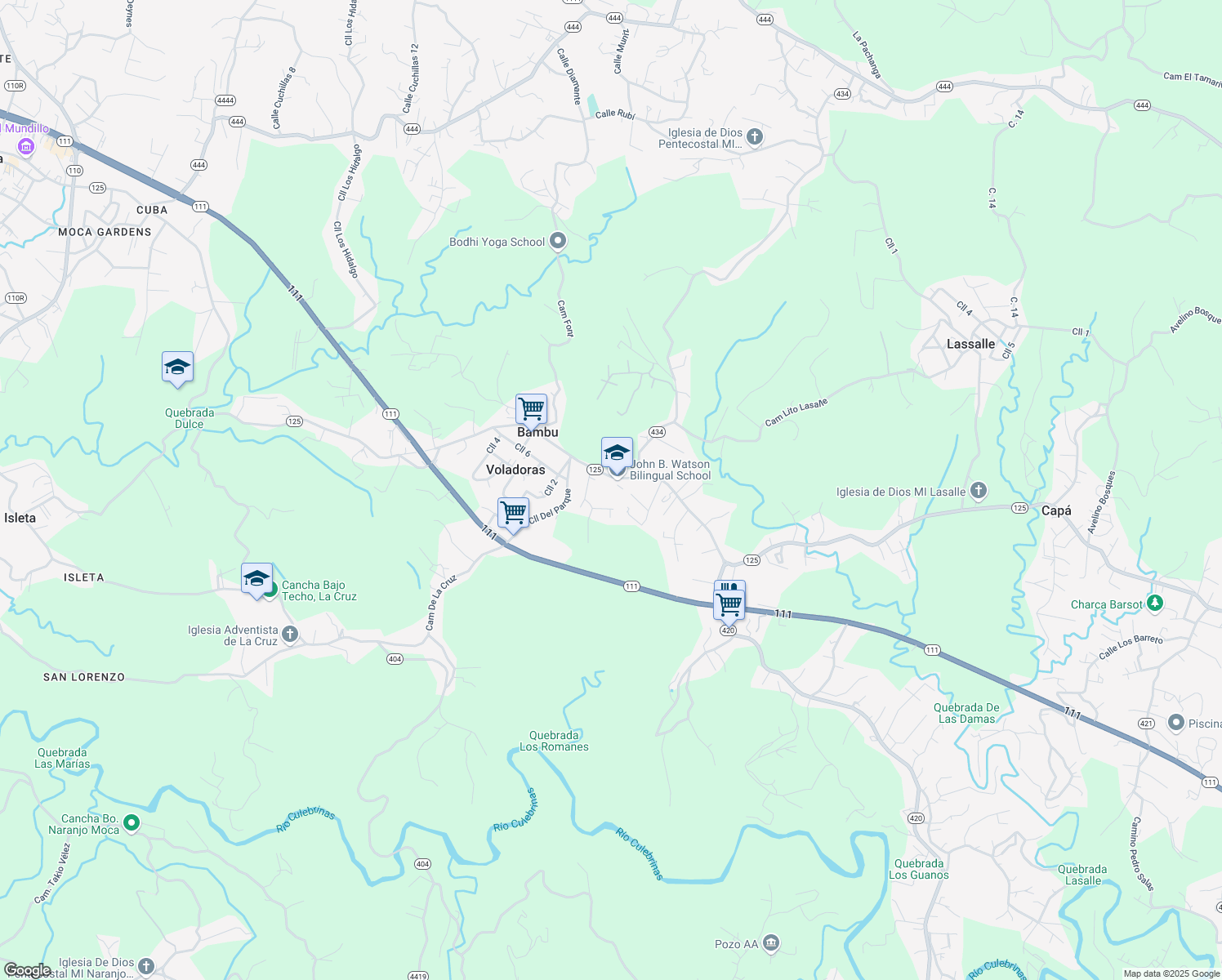 map of restaurants, bars, coffee shops, grocery stores, and more near 125 in Moca