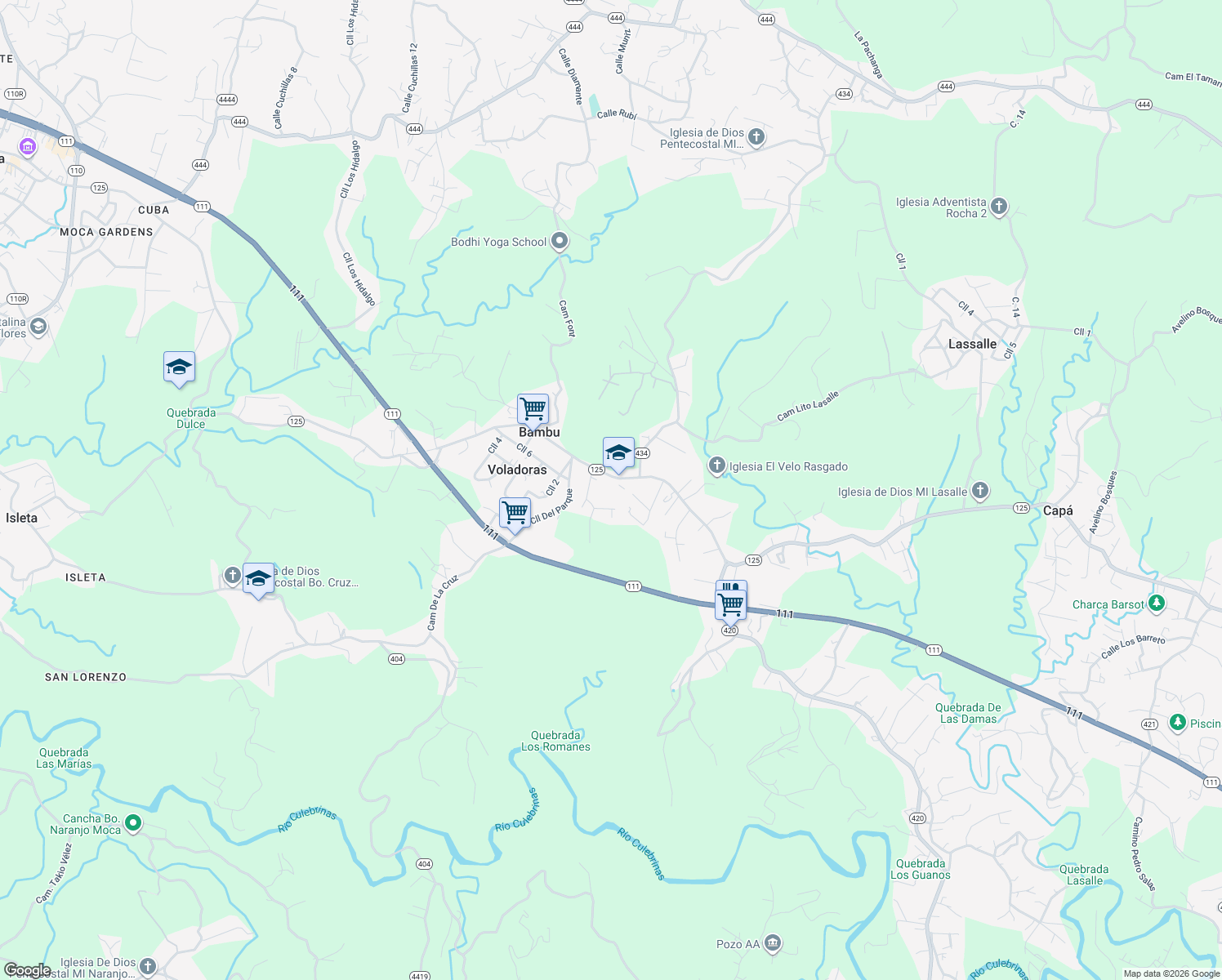 map of restaurants, bars, coffee shops, grocery stores, and more near 125 in Moca