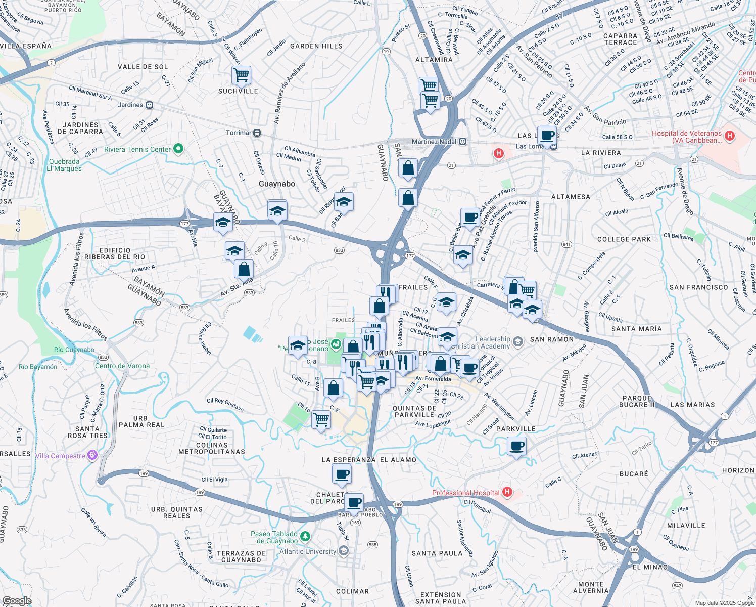 map of restaurants, bars, coffee shops, grocery stores, and more near in Guaynabo