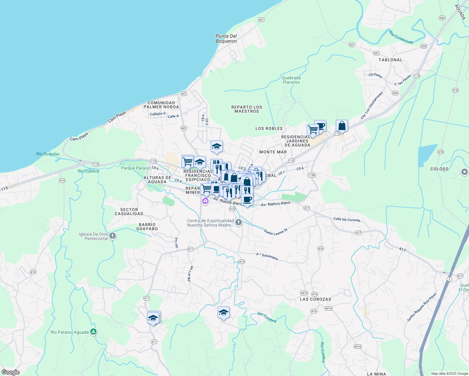 map of restaurants, bars, coffee shops, grocery stores, and more near in Aguada