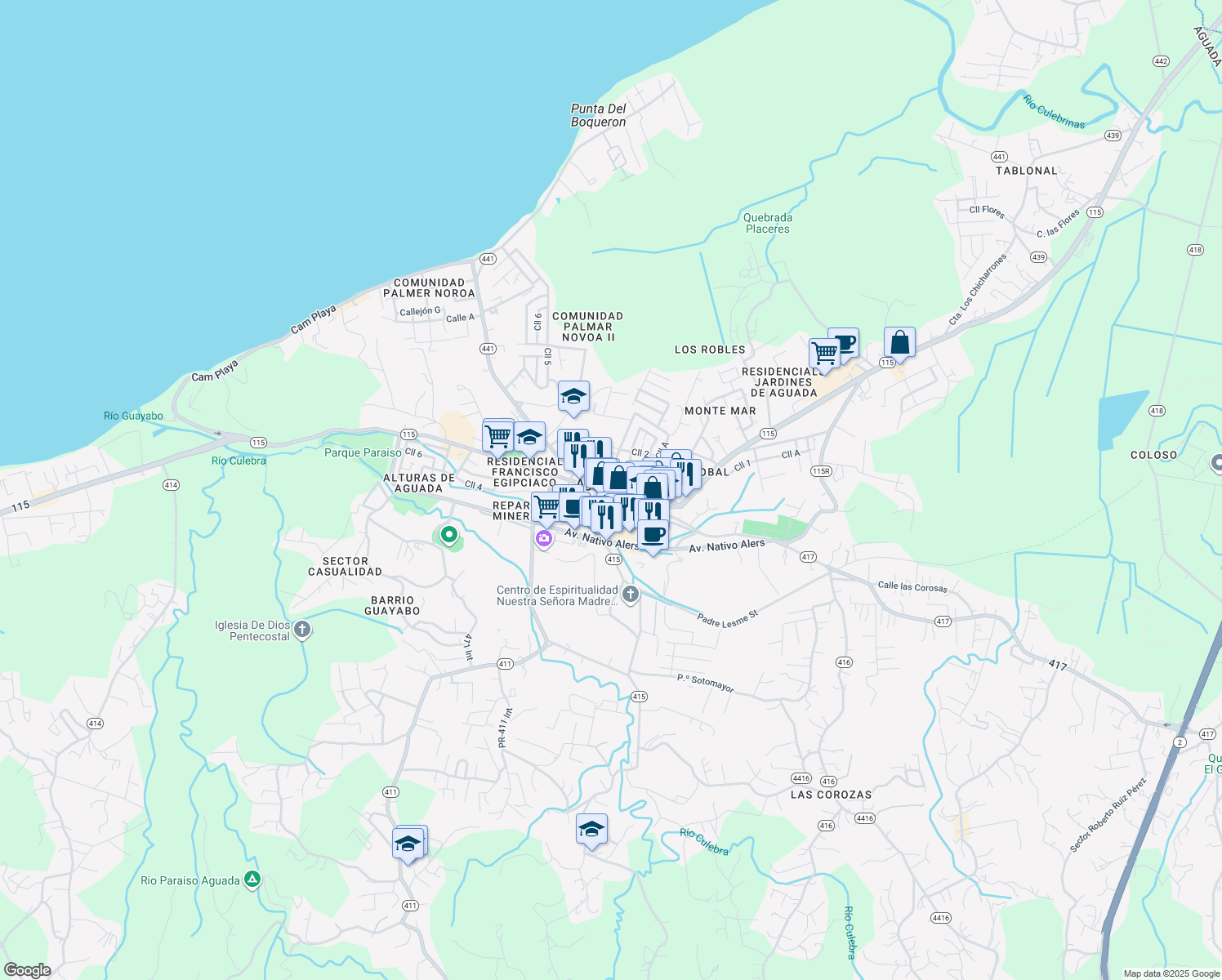 map of restaurants, bars, coffee shops, grocery stores, and more near in Aguada
