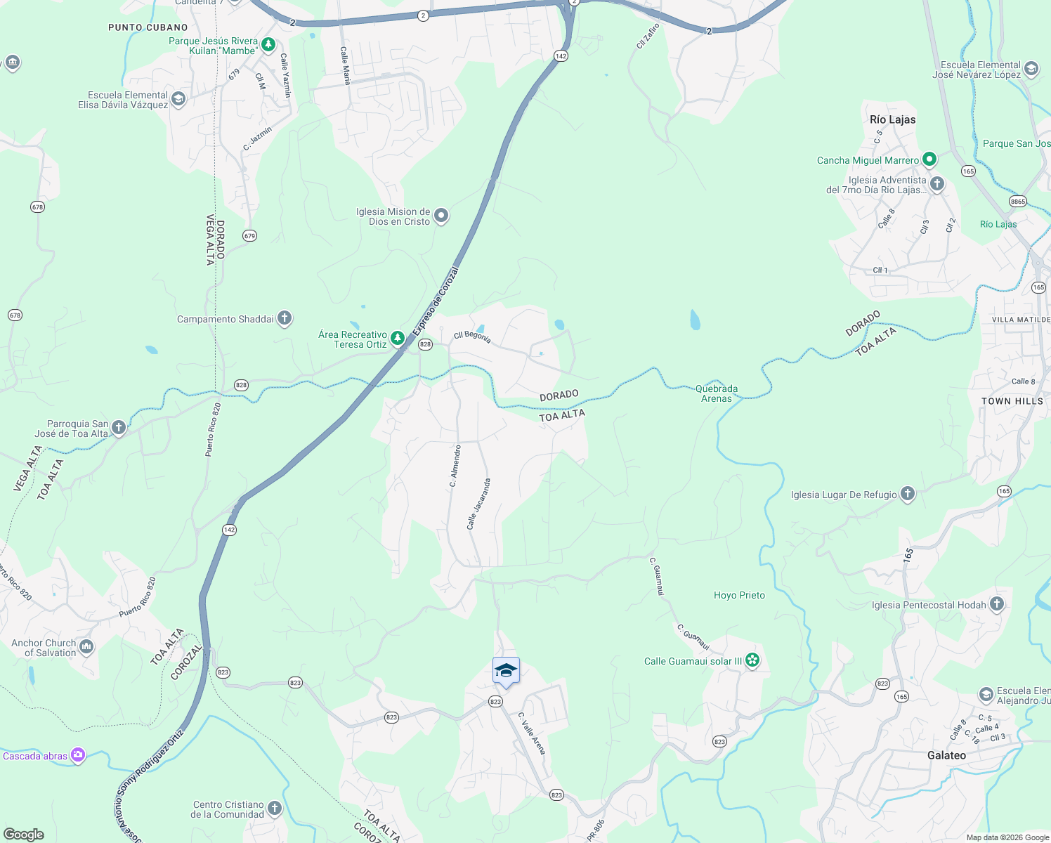 map of restaurants, bars, coffee shops, grocery stores, and more near b22 Calle Delonix in Toa Alta