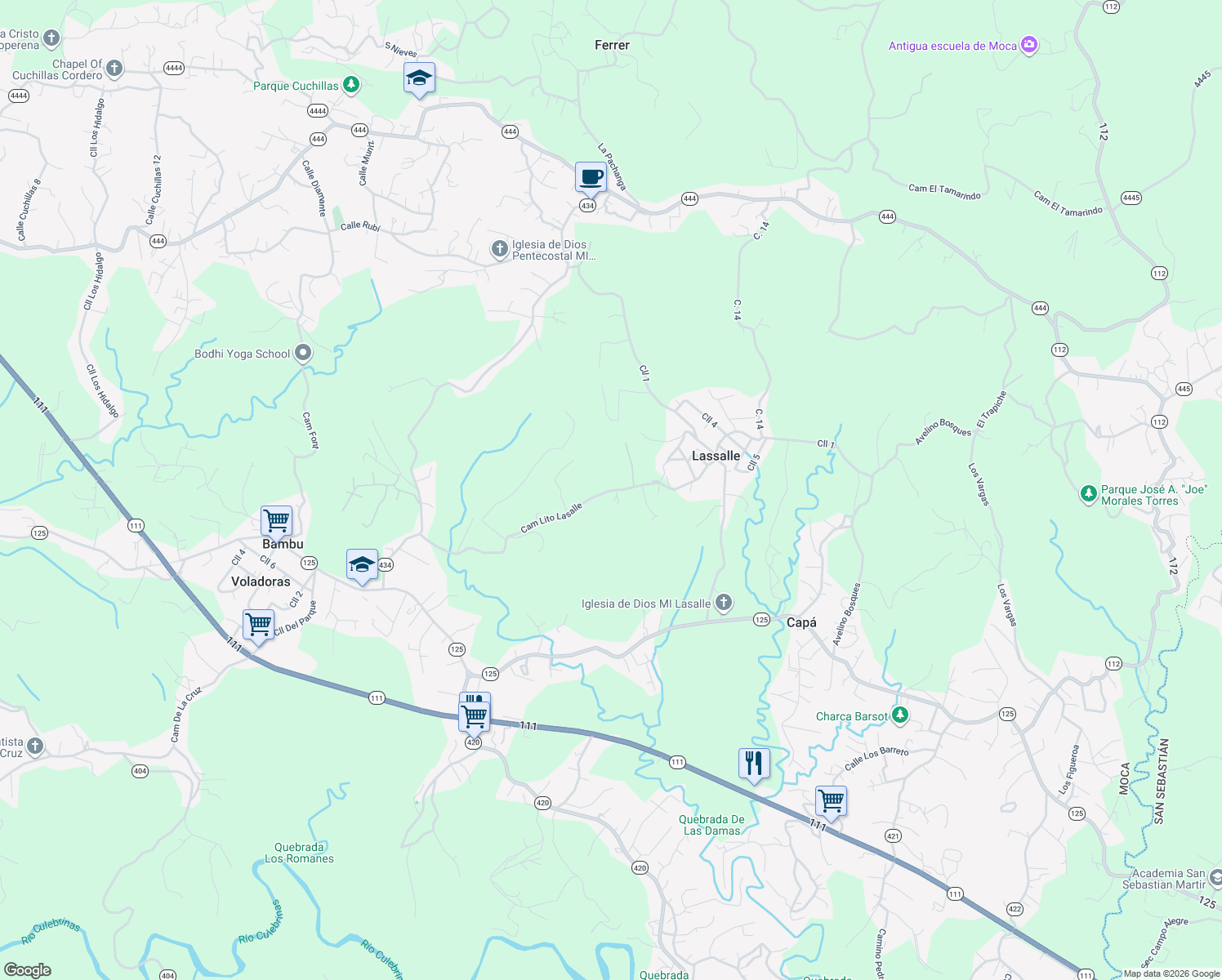 map of restaurants, bars, coffee shops, grocery stores, and more near in Lassalle