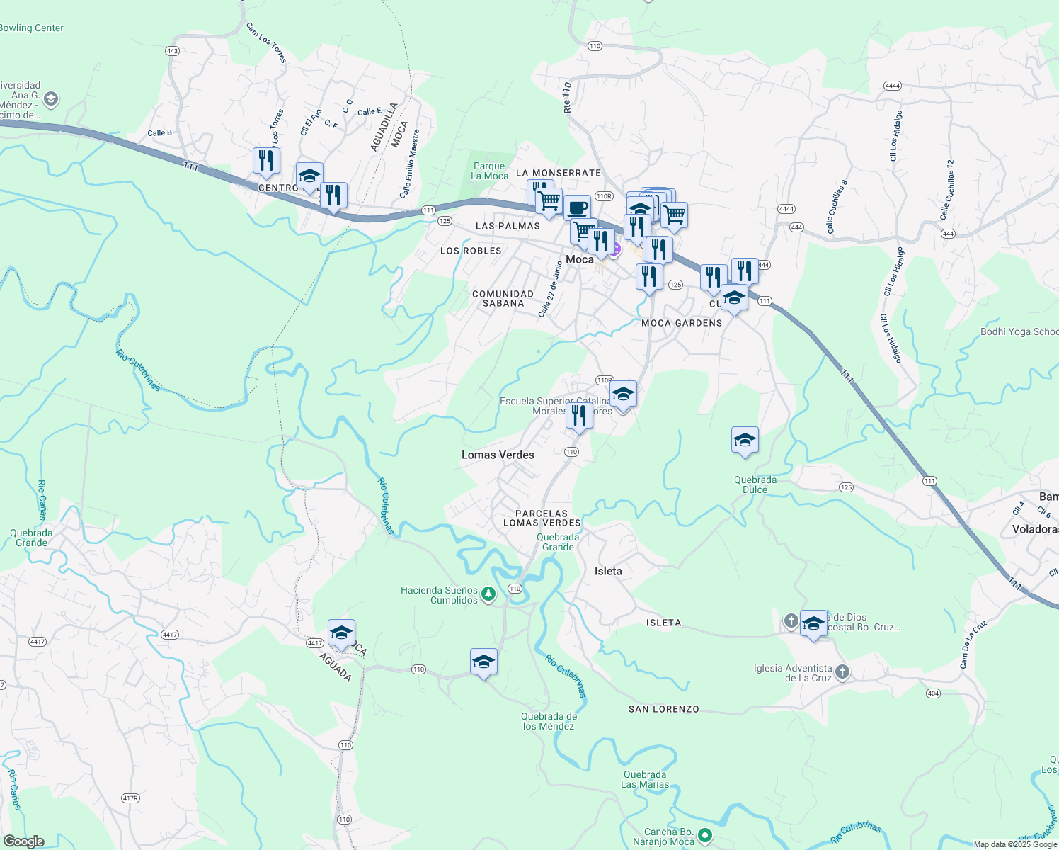 map of restaurants, bars, coffee shops, grocery stores, and more near Calle Victor Gonzalez in Pueblo