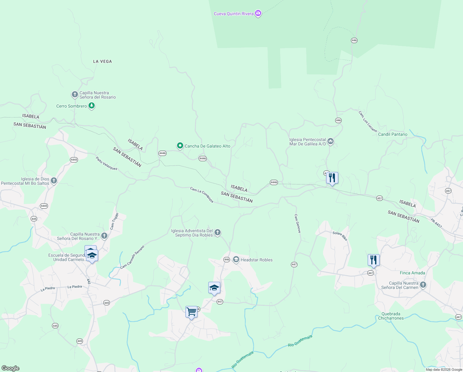 map of restaurants, bars, coffee shops, grocery stores, and more near in Guerrero, Isabela, Puerto Rico