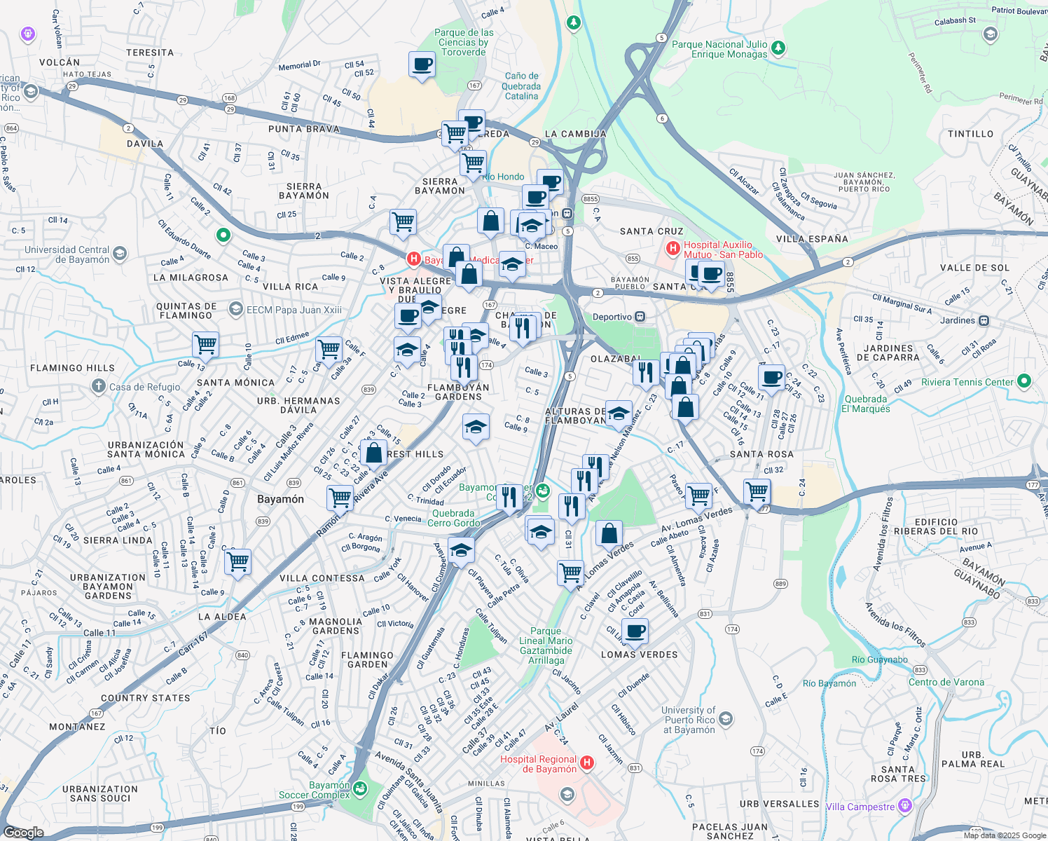 map of restaurants, bars, coffee shops, grocery stores, and more near in 
