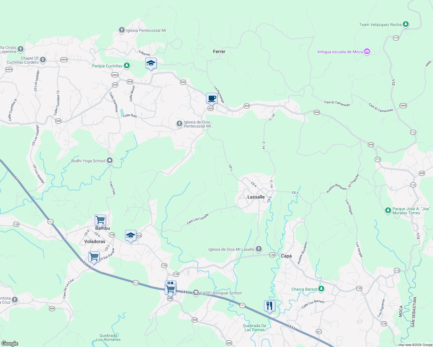 map of restaurants, bars, coffee shops, grocery stores, and more near in Capá