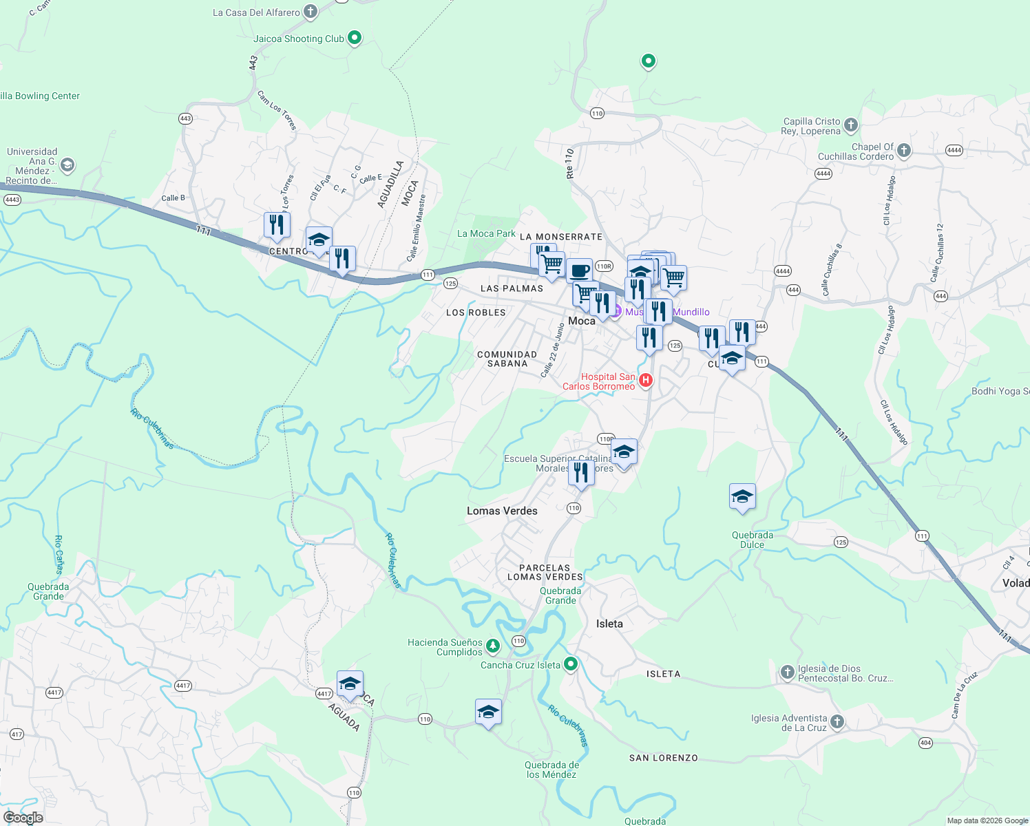 map of restaurants, bars, coffee shops, grocery stores, and more near in Lomas Verdes