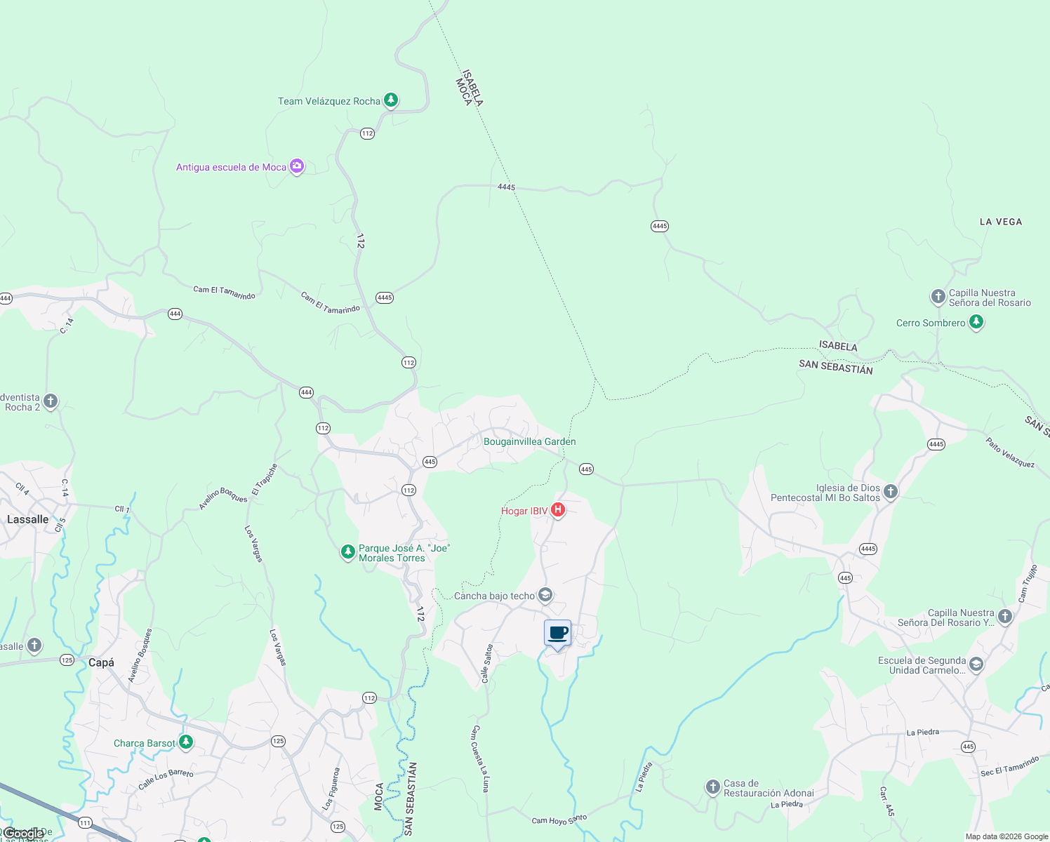 map of restaurants, bars, coffee shops, grocery stores, and more near Puerto Rico 445 in San Sebastián