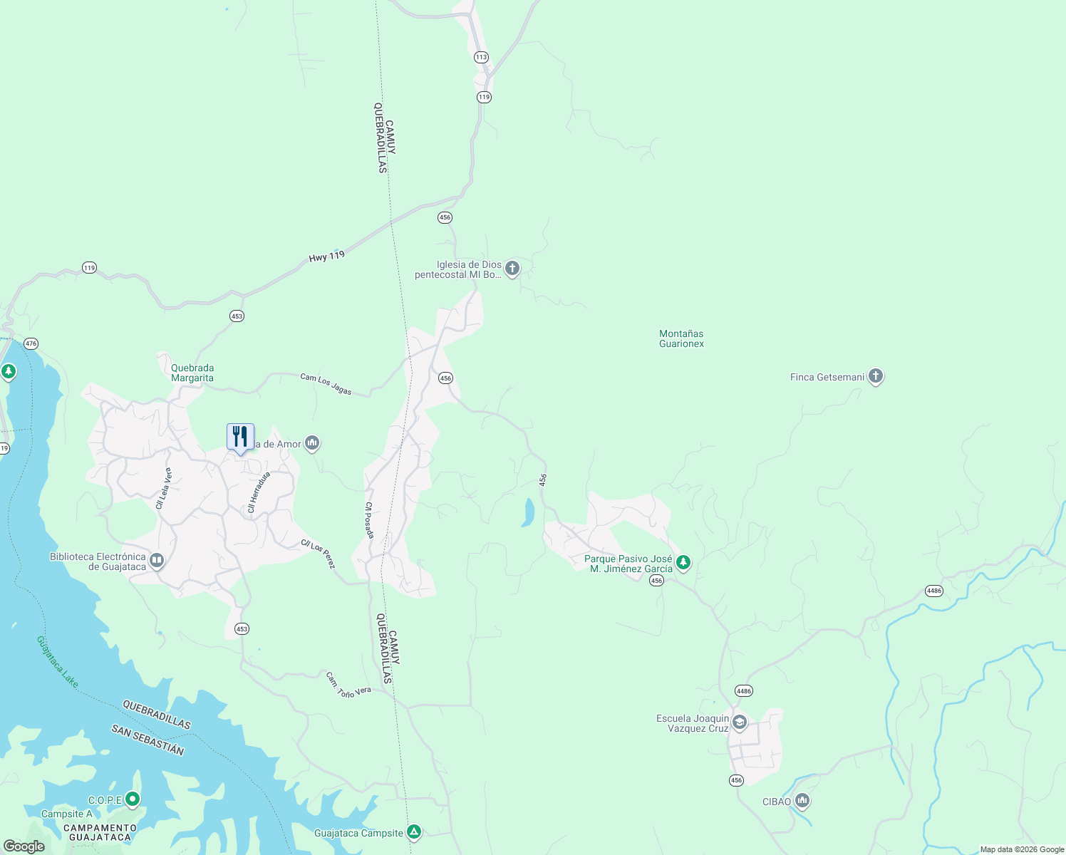 map of restaurants, bars, coffee shops, grocery stores, and more near Route 456 in Puertos