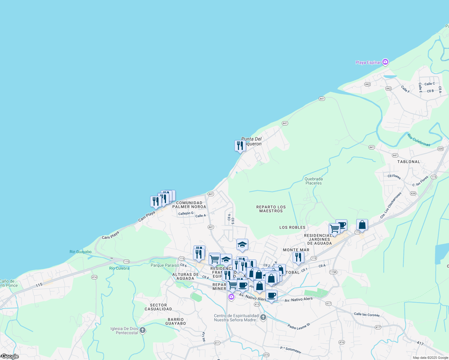 map of restaurants, bars, coffee shops, grocery stores, and more near in Aguada