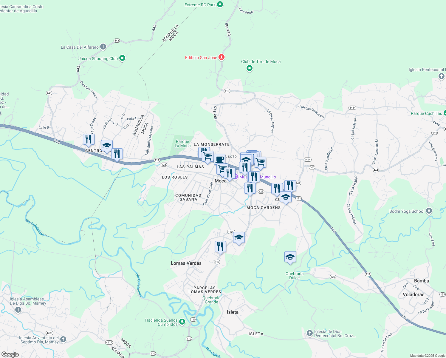 map of restaurants, bars, coffee shops, grocery stores, and more near in Moca