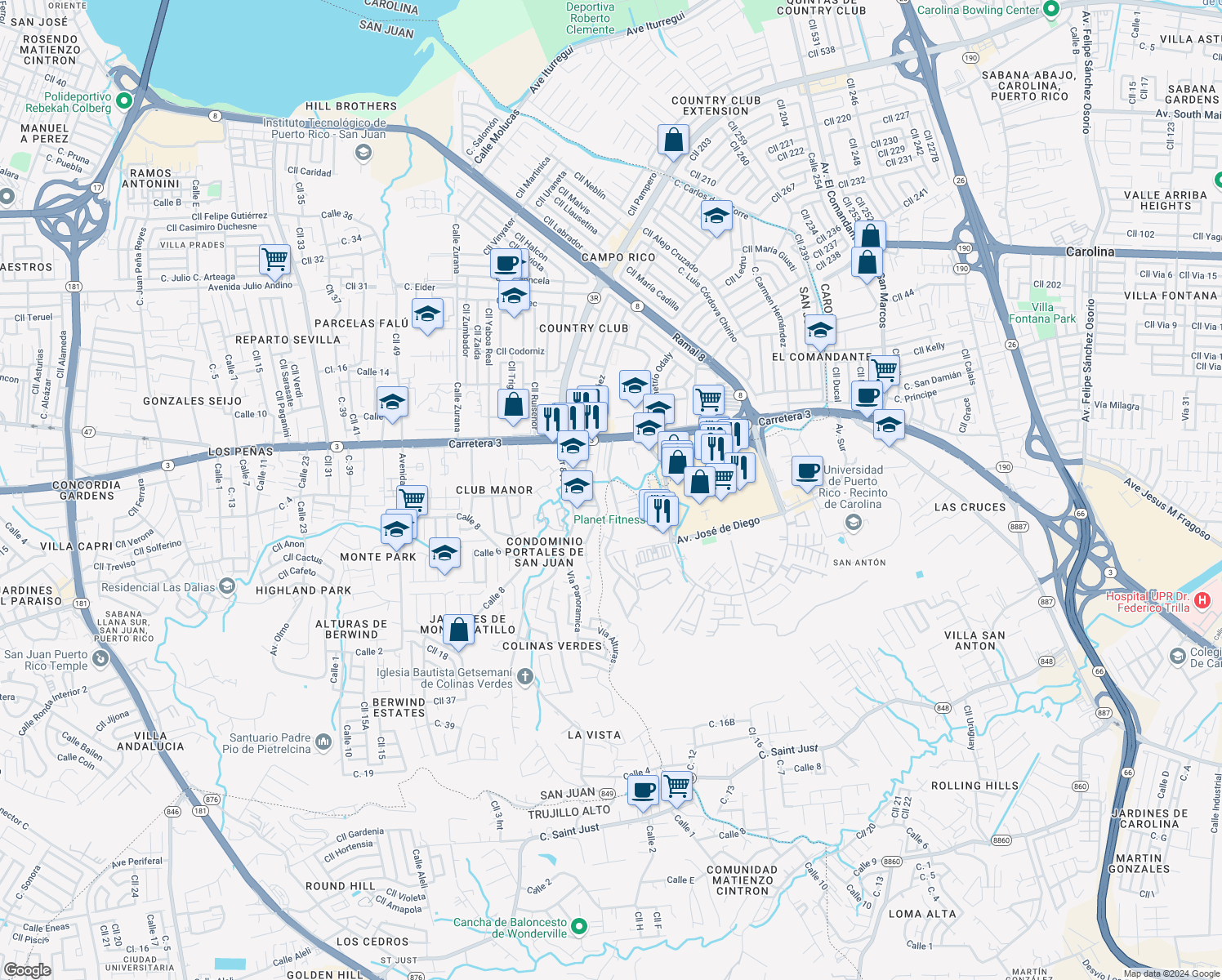 map of restaurants, bars, coffee shops, grocery stores, and more near in 