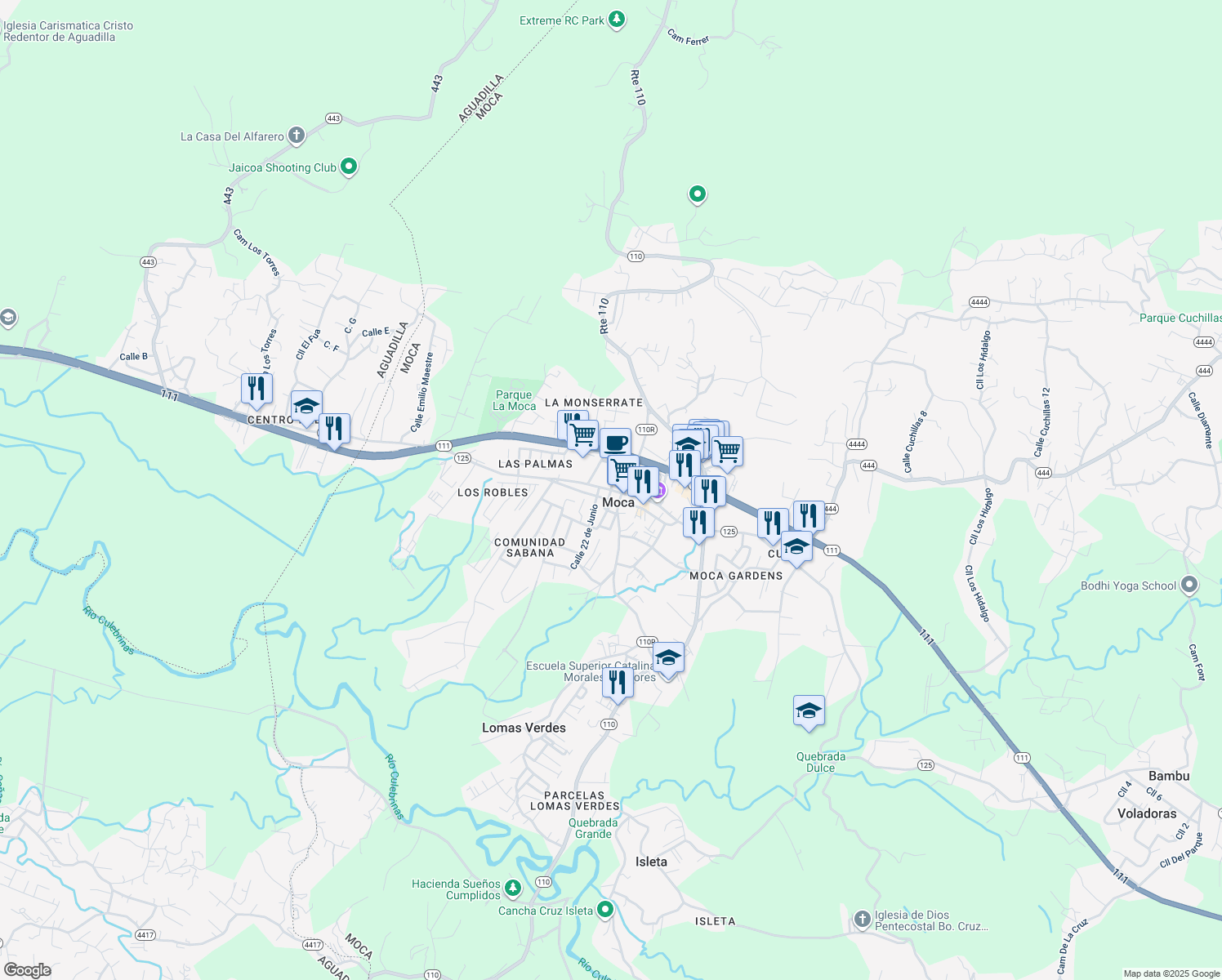 map of restaurants, bars, coffee shops, grocery stores, and more near 125 in Moca