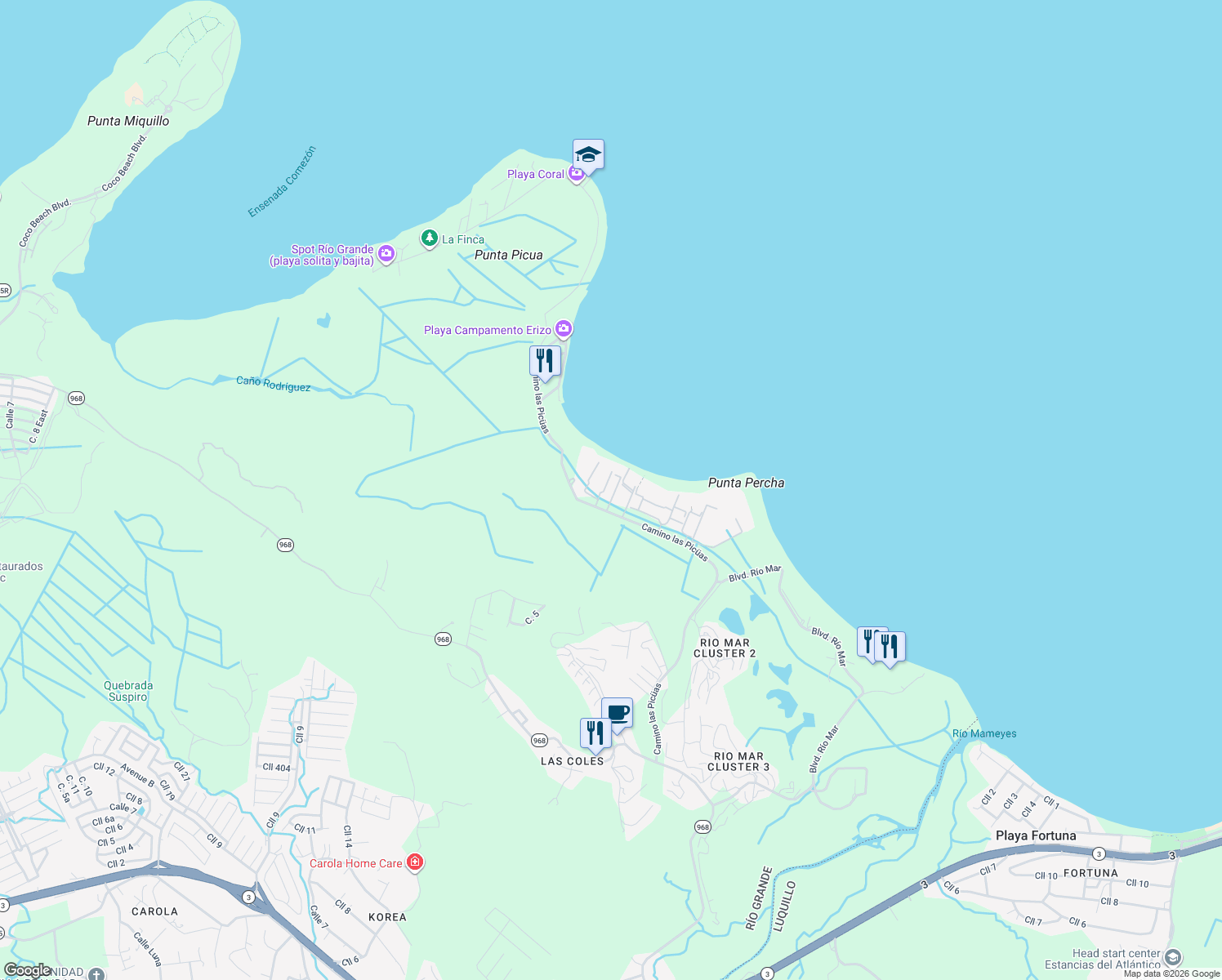 map of restaurants, bars, coffee shops, grocery stores, and more near in Río Grande