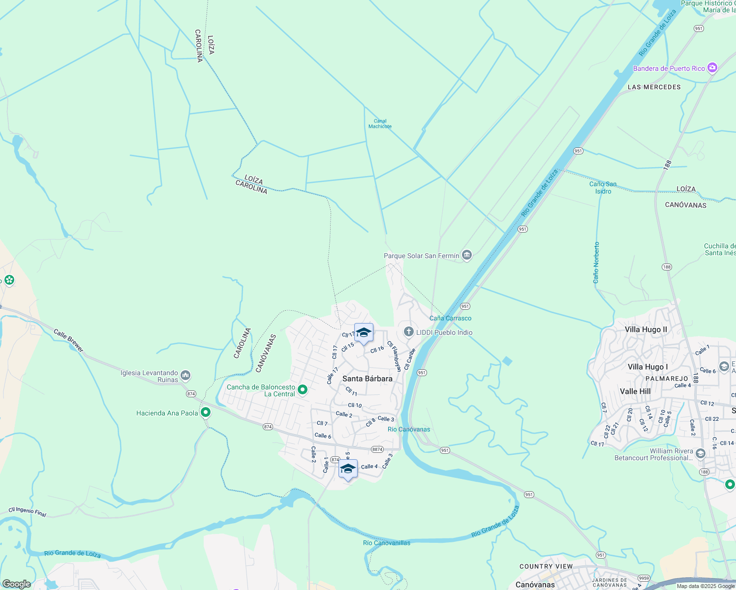 map of restaurants, bars, coffee shops, grocery stores, and more near Calle 16 in Canóvanas