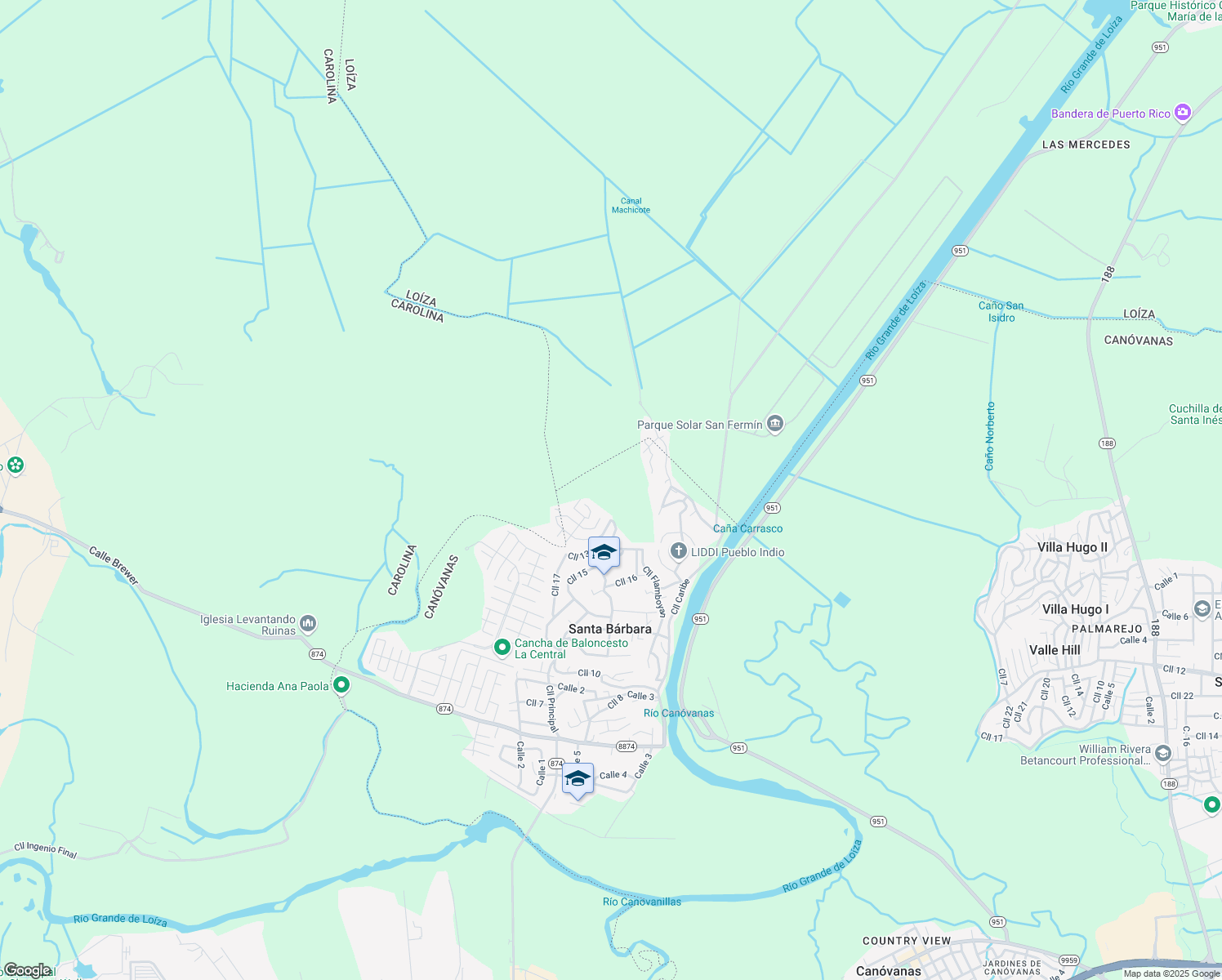 map of restaurants, bars, coffee shops, grocery stores, and more near Calle 16 in Canóvanas