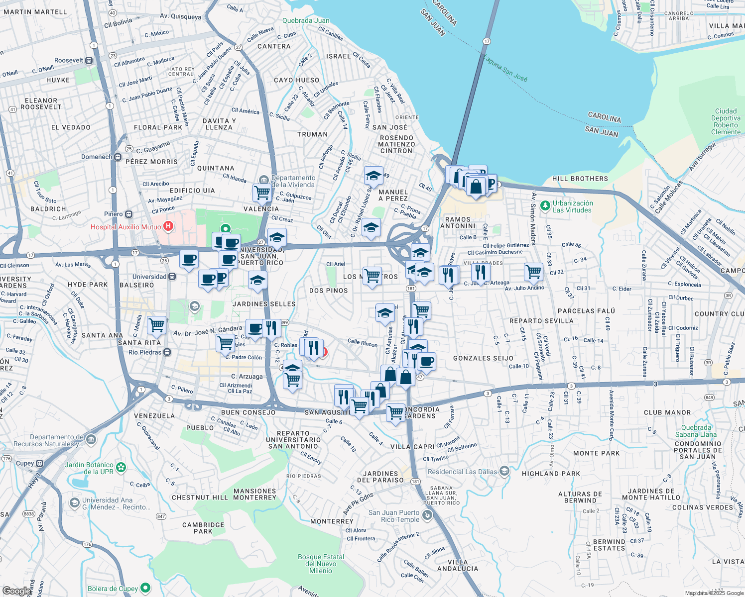 map of restaurants, bars, coffee shops, grocery stores, and more near 475 Calle Trinidad Orellana in San Juan