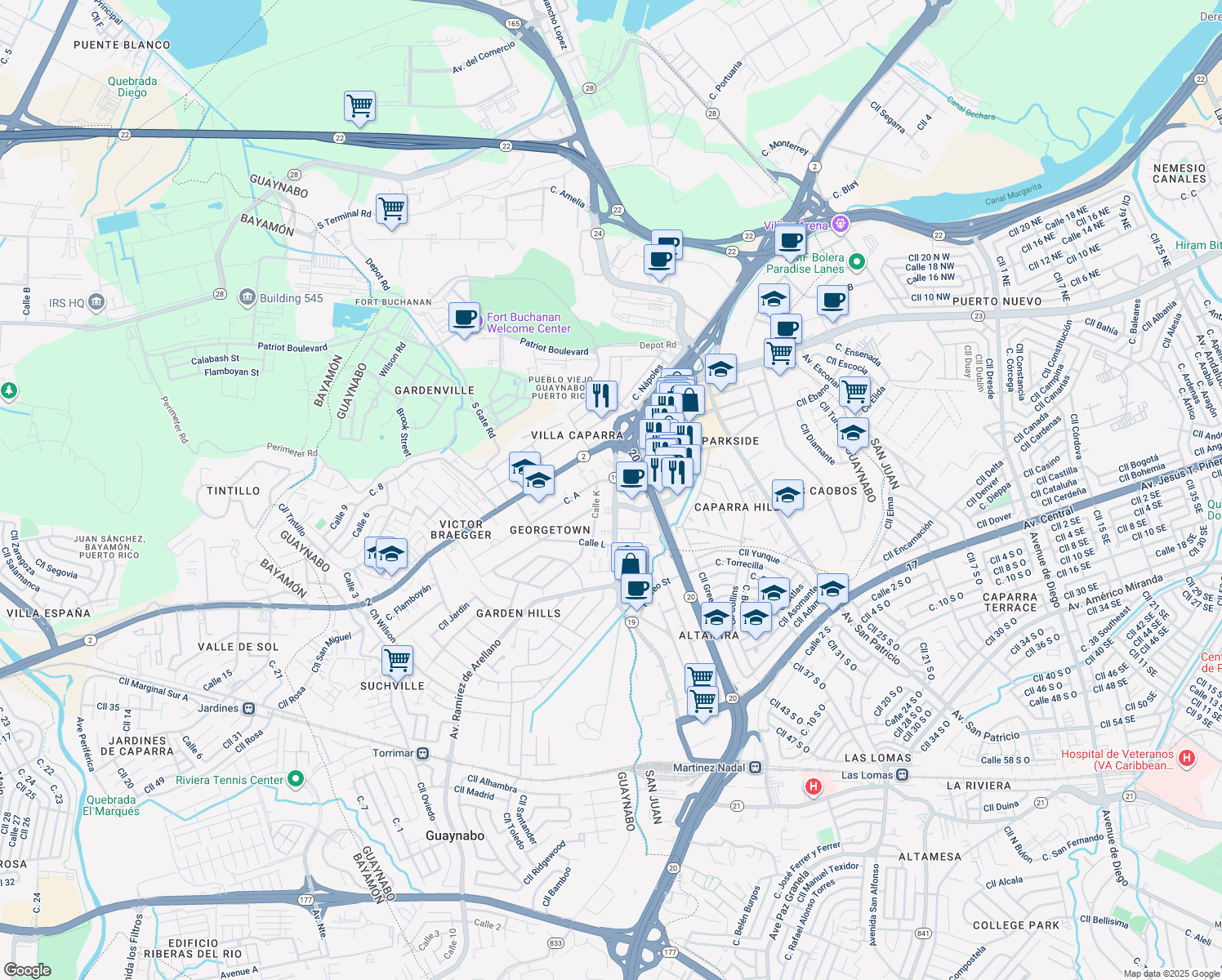 map of restaurants, bars, coffee shops, grocery stores, and more near in 
