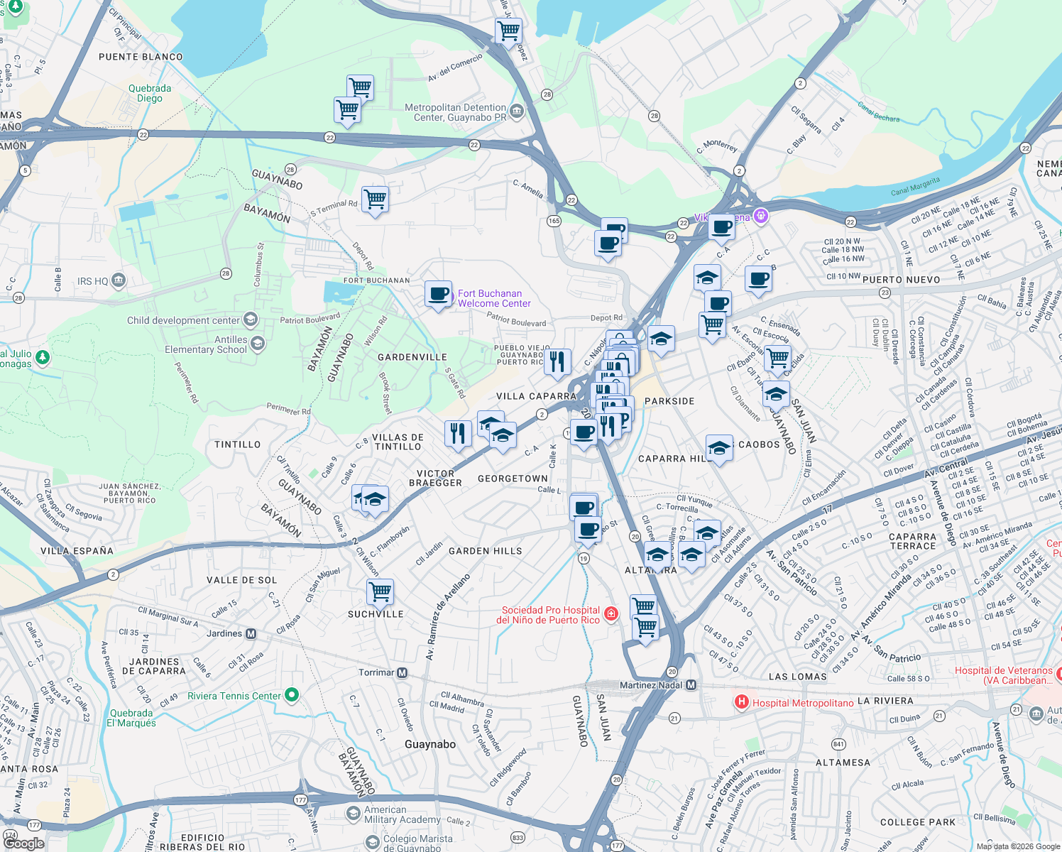 map of restaurants, bars, coffee shops, grocery stores, and more near in 