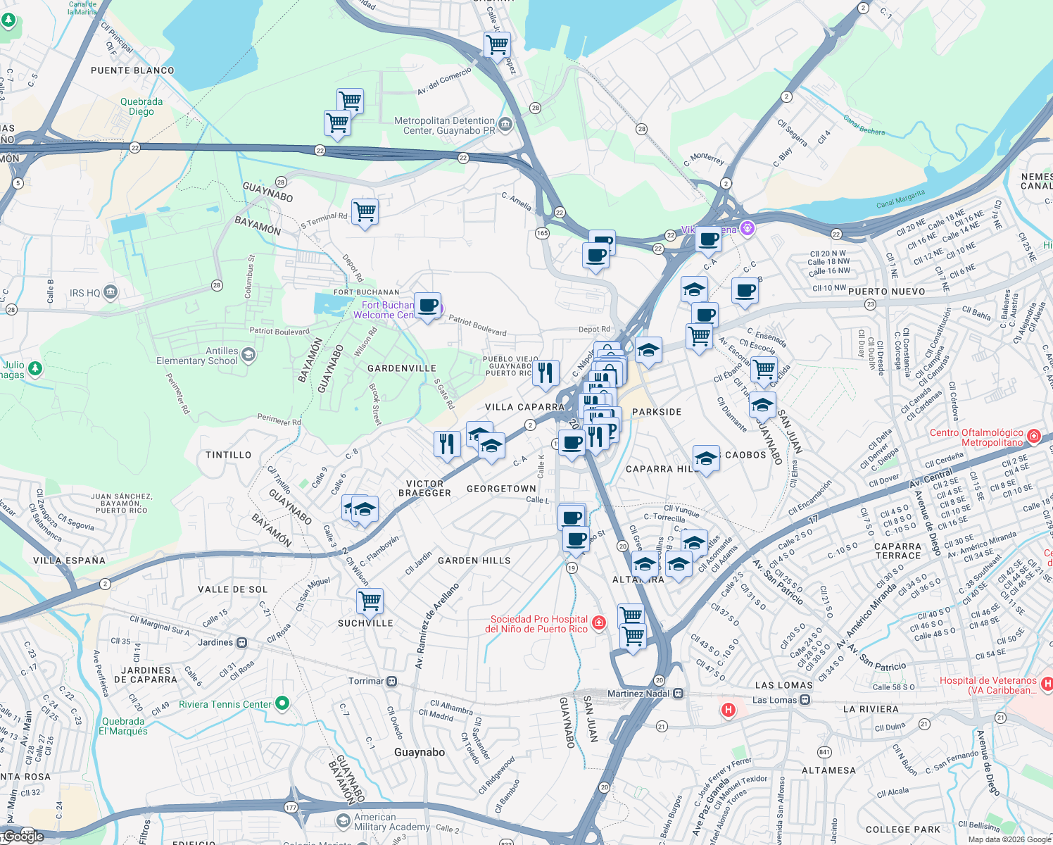 map of restaurants, bars, coffee shops, grocery stores, and more near in 