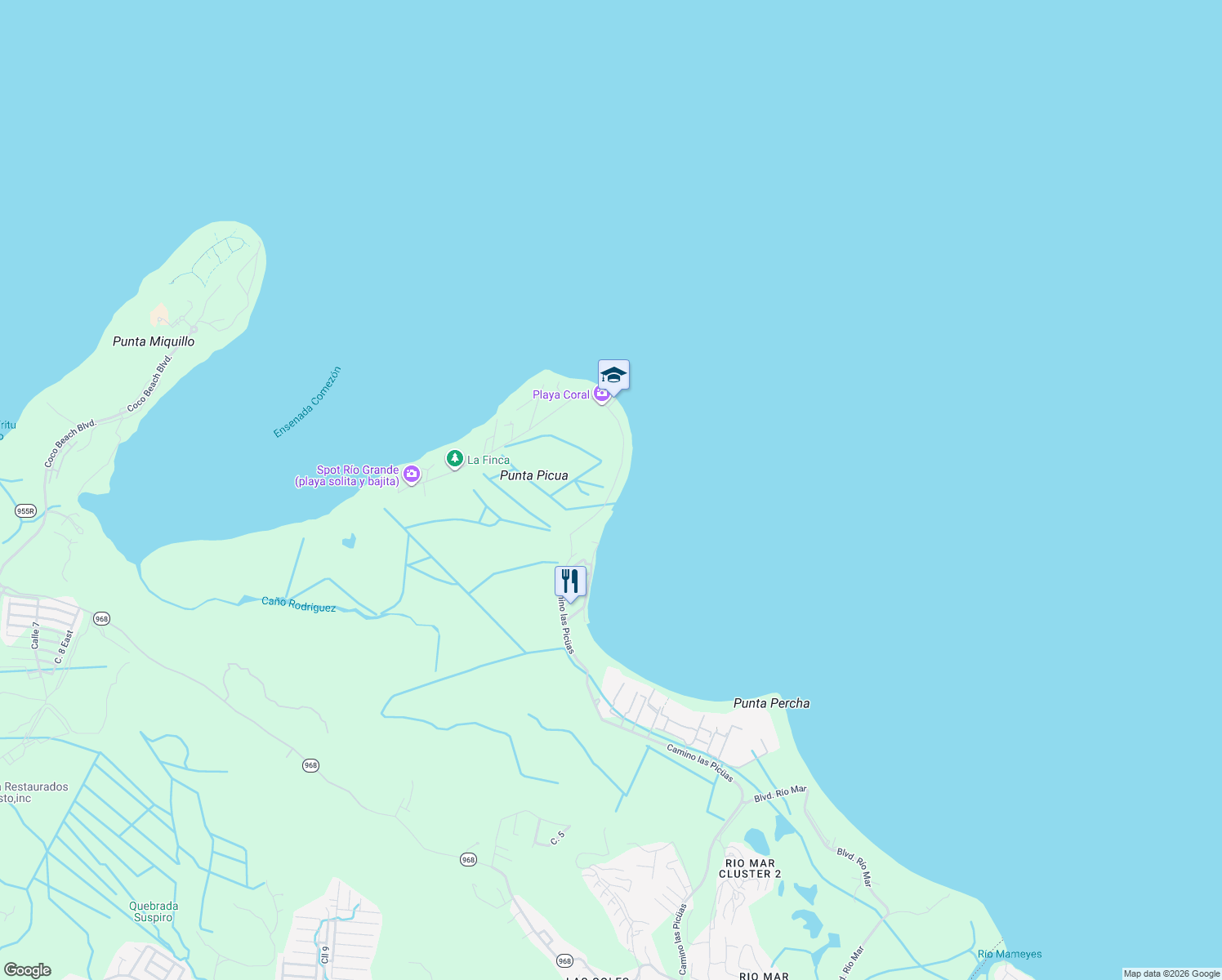 map of restaurants, bars, coffee shops, grocery stores, and more near 14 Camino las Picüas in Río Grande