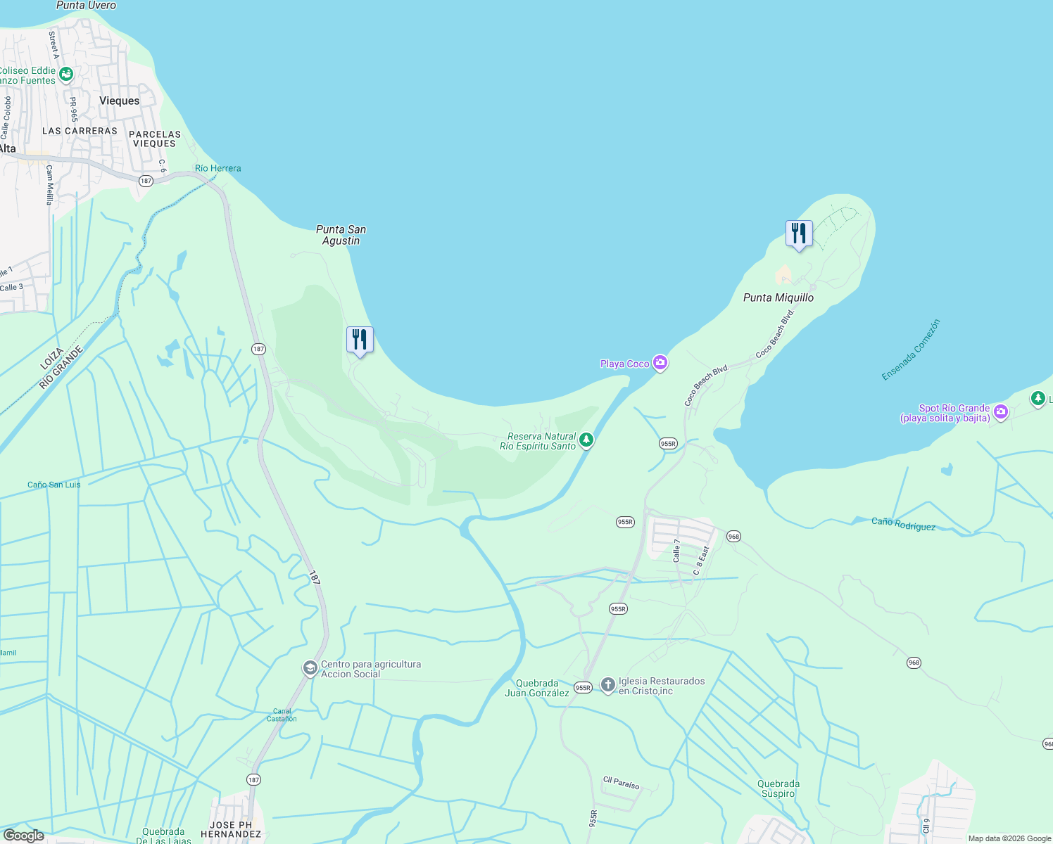 map of restaurants, bars, coffee shops, grocery stores, and more near in Río Grande
