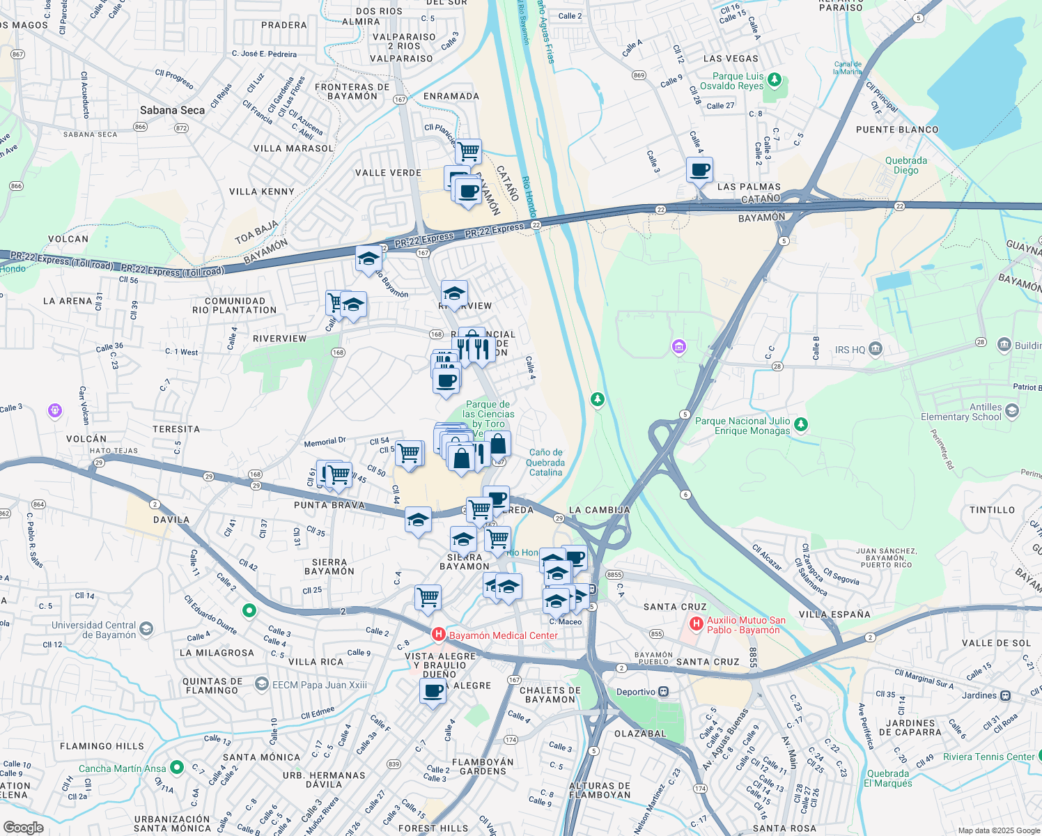 map of restaurants, bars, coffee shops, grocery stores, and more near b8 Calle 6 in Bayamón