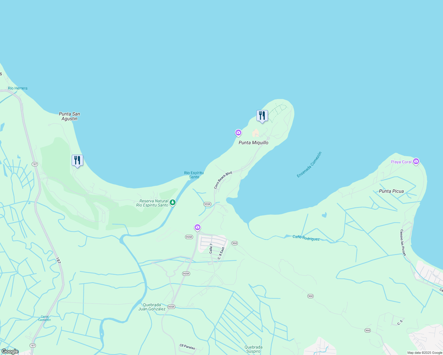 map of restaurants, bars, coffee shops, grocery stores, and more near Avenida A in Rio Grande