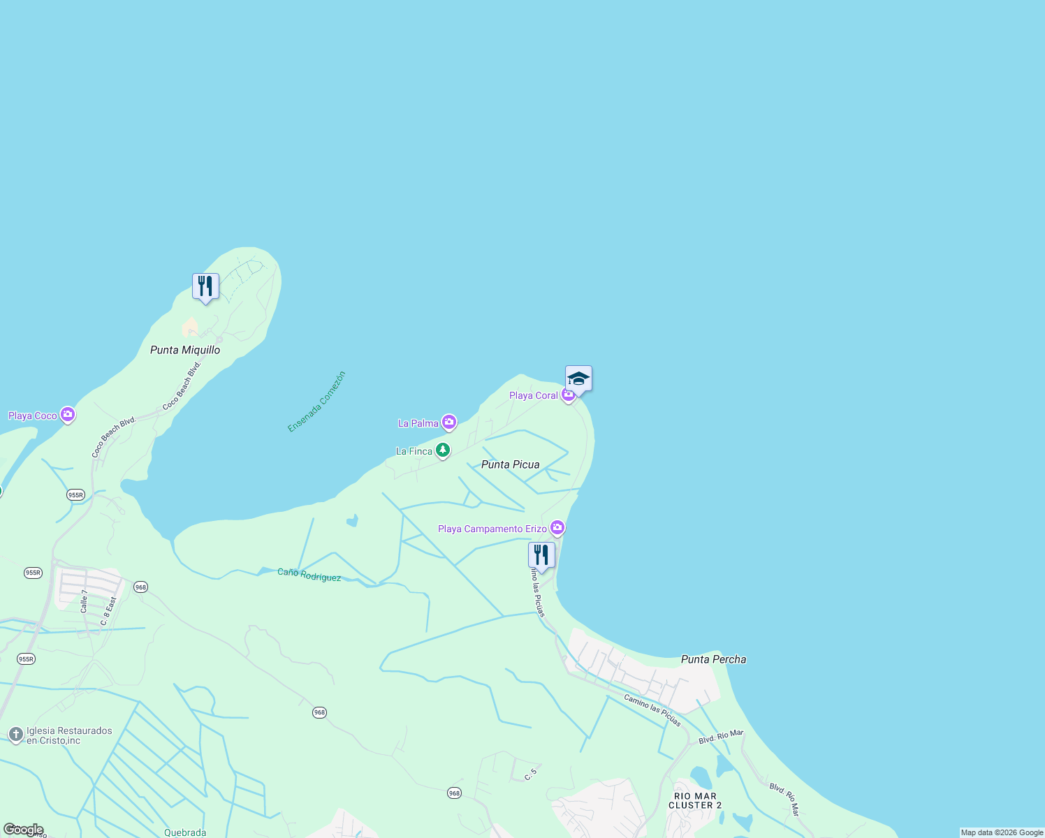 map of restaurants, bars, coffee shops, grocery stores, and more near in Río Grande