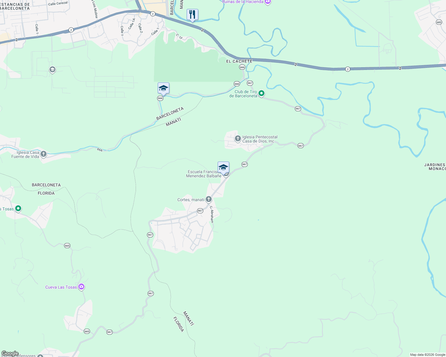 map of restaurants, bars, coffee shops, grocery stores, and more near in Bajura Adentro