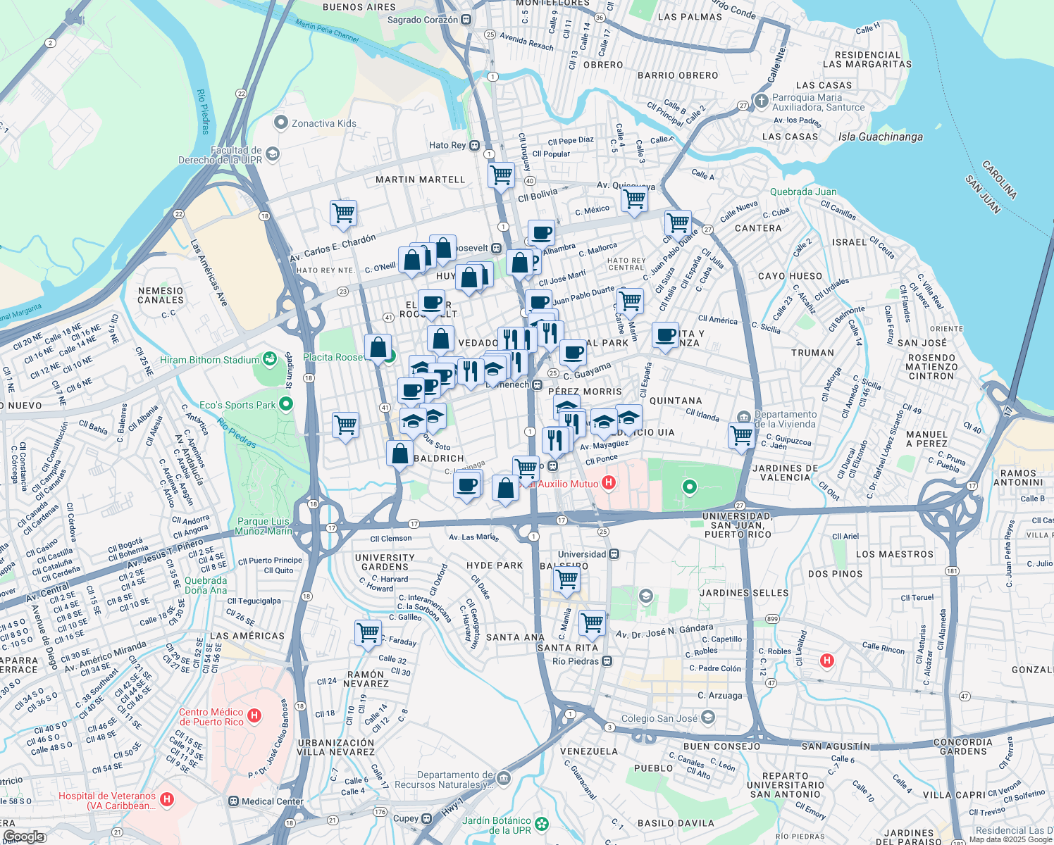 map of restaurants, bars, coffee shops, grocery stores, and more near 562-570 Puerto Rico 1 in San Juan