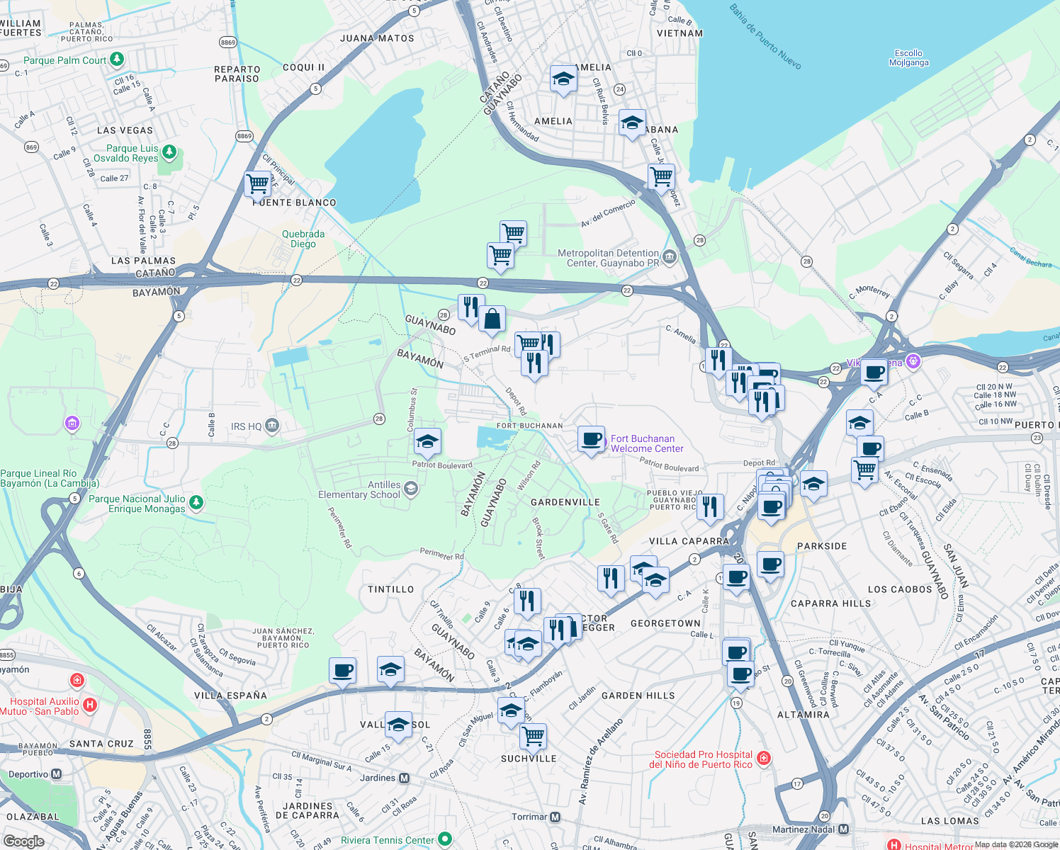 map of restaurants, bars, coffee shops, grocery stores, and more near in 