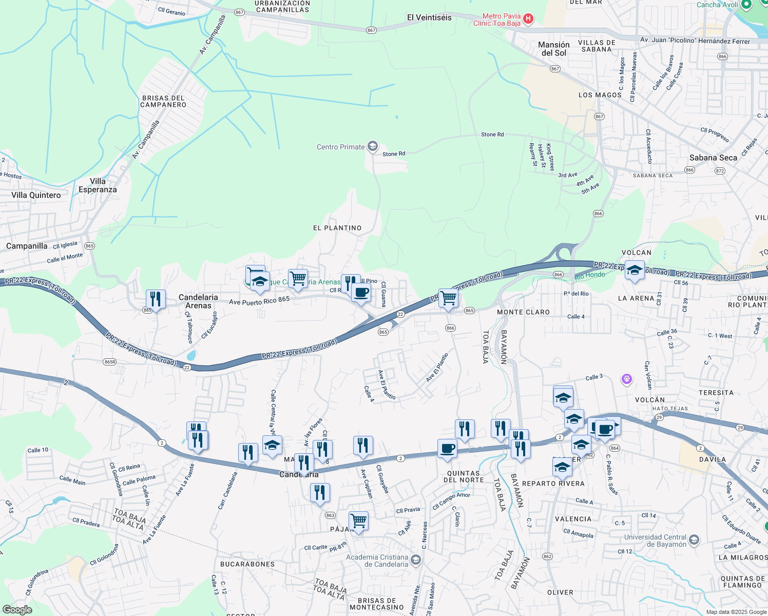 map of restaurants, bars, coffee shops, grocery stores, and more near in 