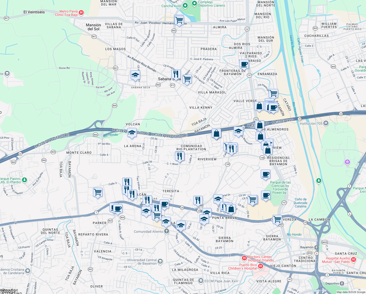 map of restaurants, bars, coffee shops, grocery stores, and more near in 