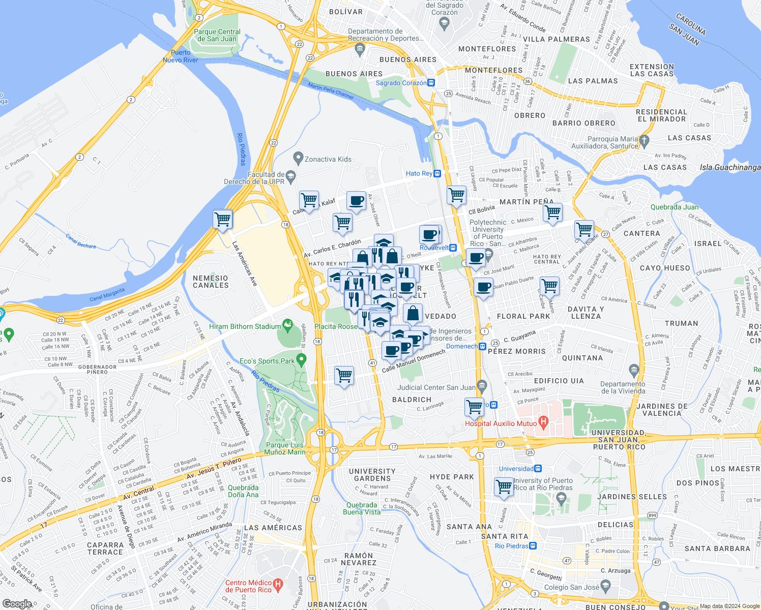 map of restaurants, bars, coffee shops, grocery stores, and more near 278 Calle Ing Ramón Ramos in San Juan